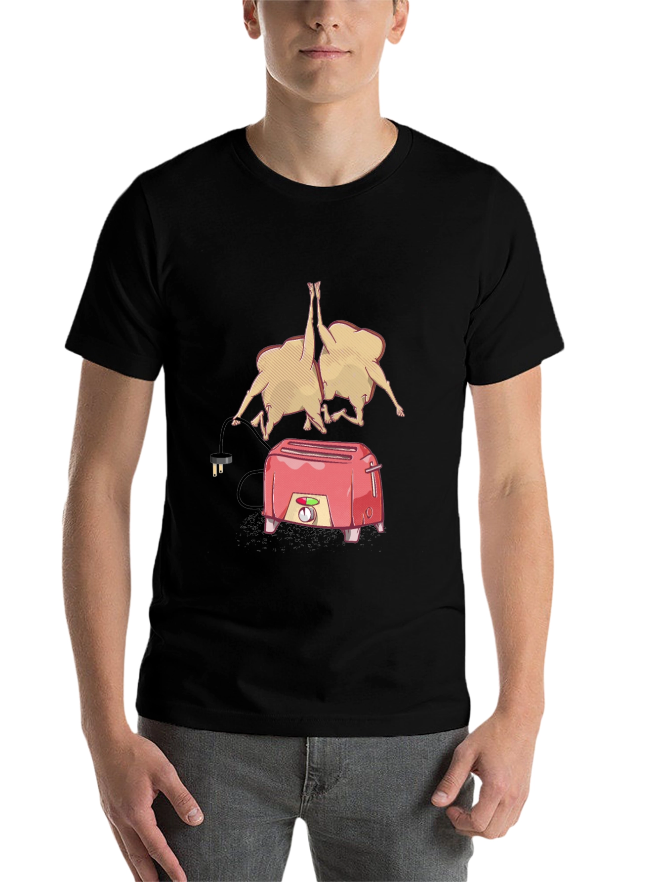 Black Funny Toaster & Toast T-Shirt - Black Cotton Tee view 7