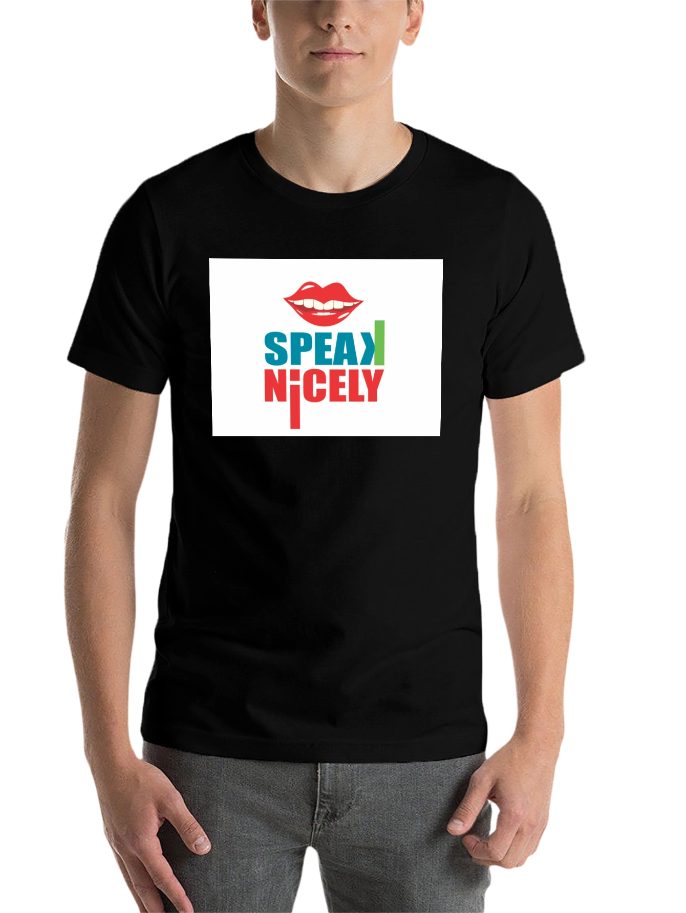 Black Speak Nicely Graphic Tee - Black Cotton Blend view 7