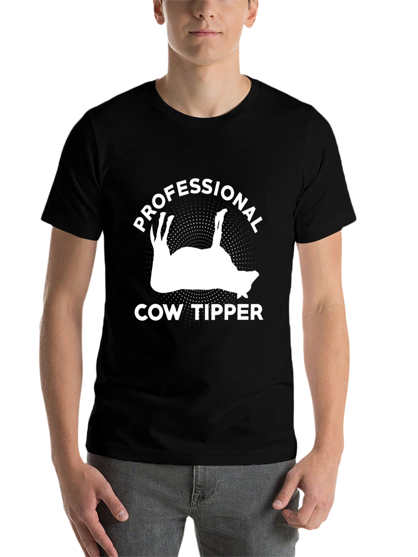 Professional Cow Tipper Black Graphic T-Shirt - 7