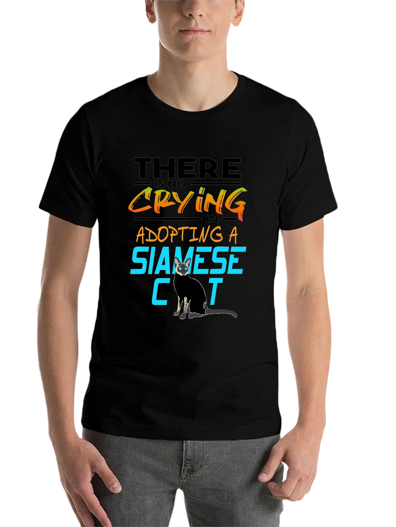 Black Siamese Cat Lover T-Shirt - No Crying in Adopting view 7