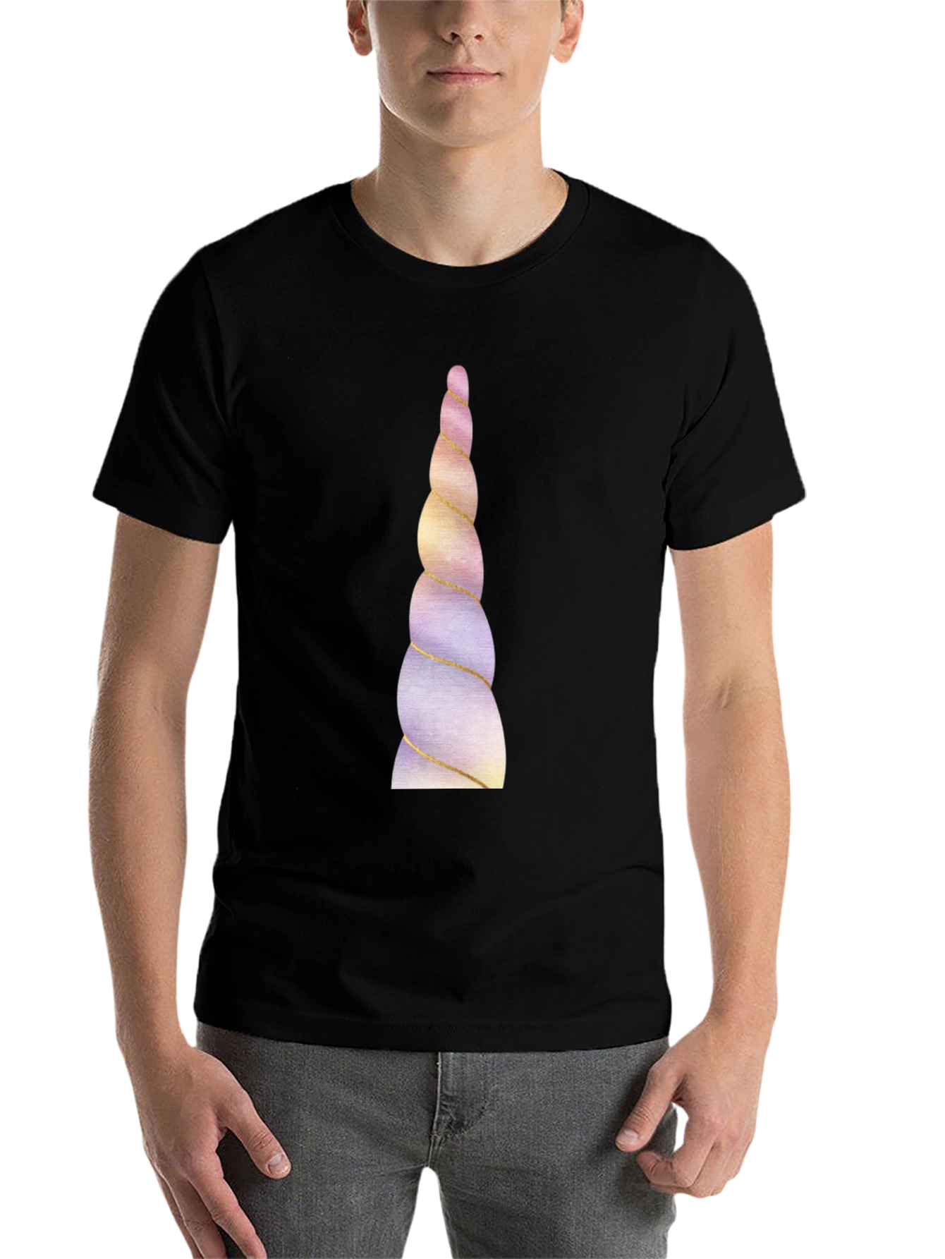 Black Unicorn Horn Graphic Tee - Black Cotton Blend view 7