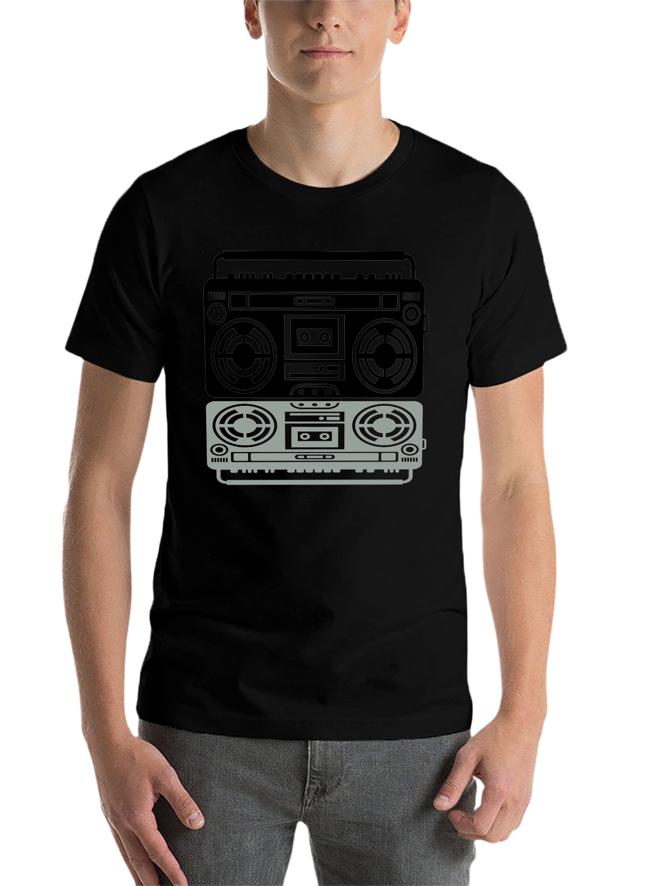 Black Retro Boombox Graphic T-Shirt - Vintage Music Lover Tee view 7