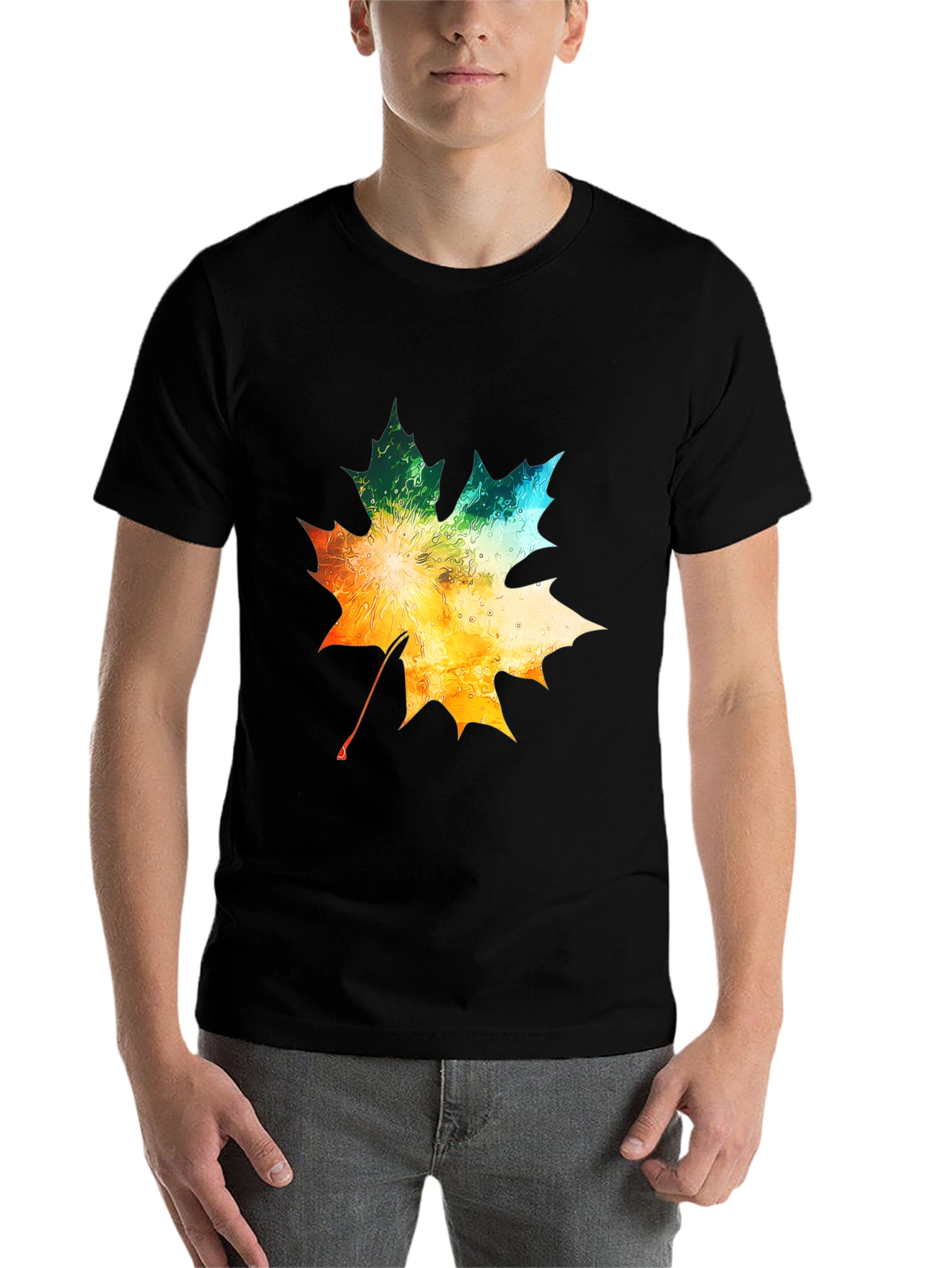 Black Maple Leaf Graphic Tee - Autumn Colors view 7
