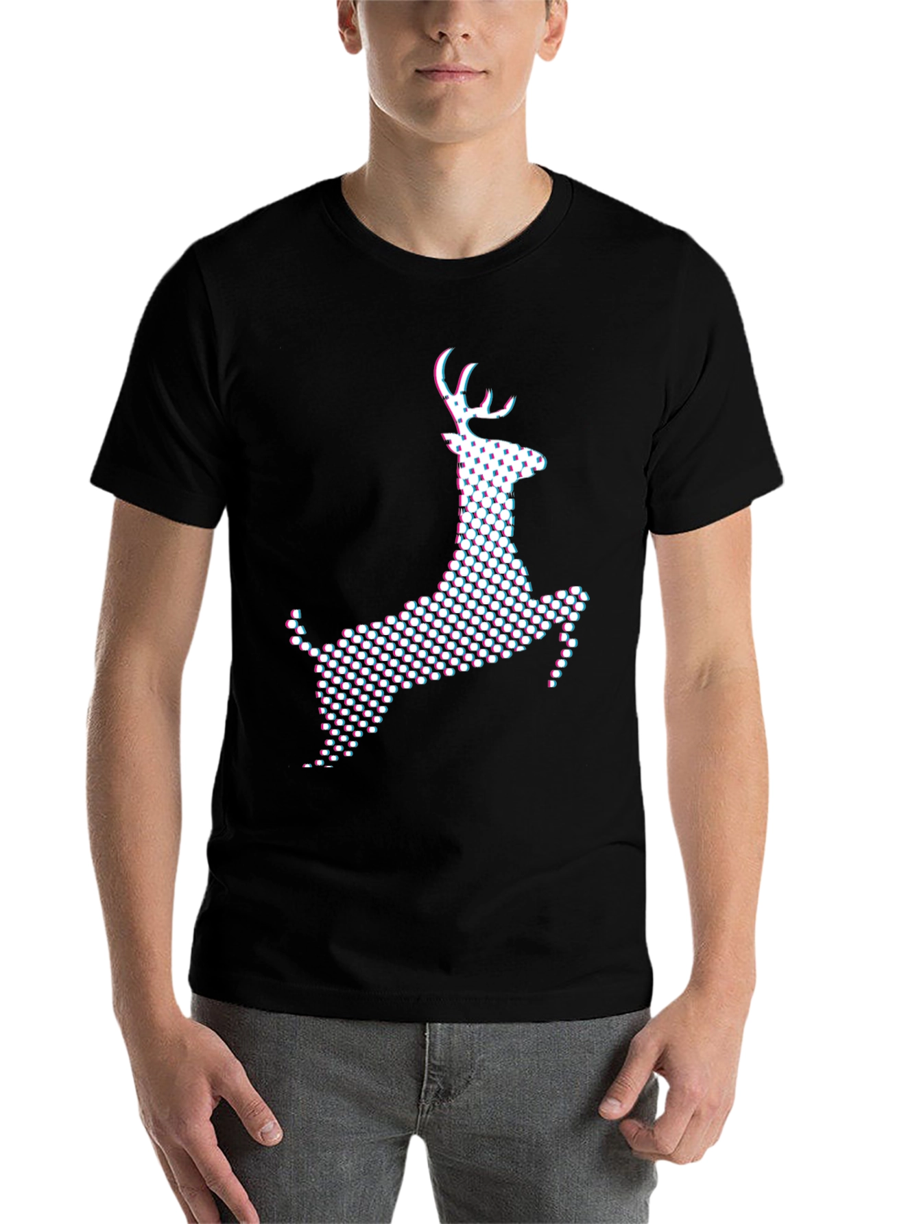 Black Abstract Reindeer Graphic Black T-Shirt view 7
