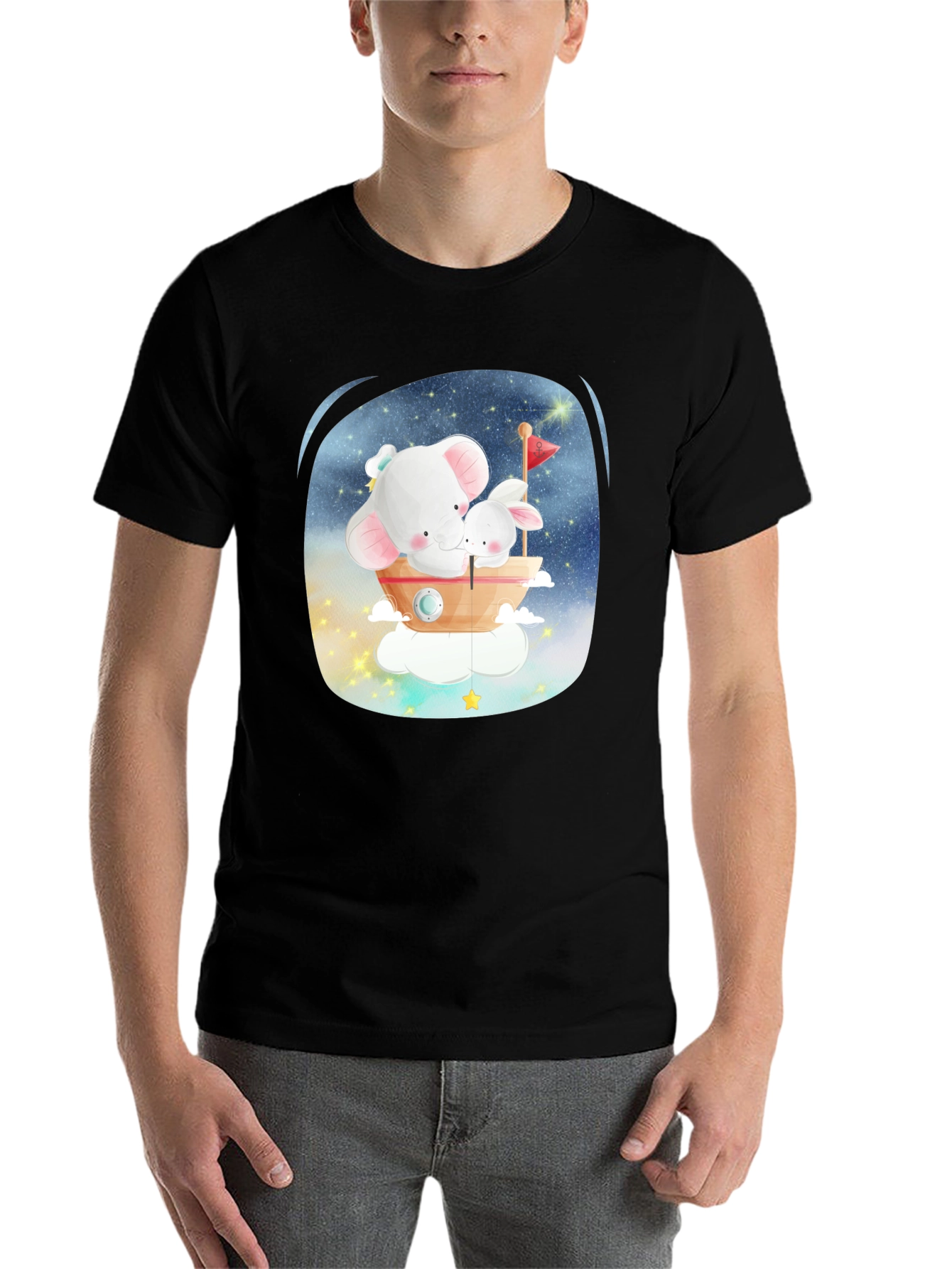 Black Cute Elephant & Bunny T-Shirt - Dreamy Design view 7