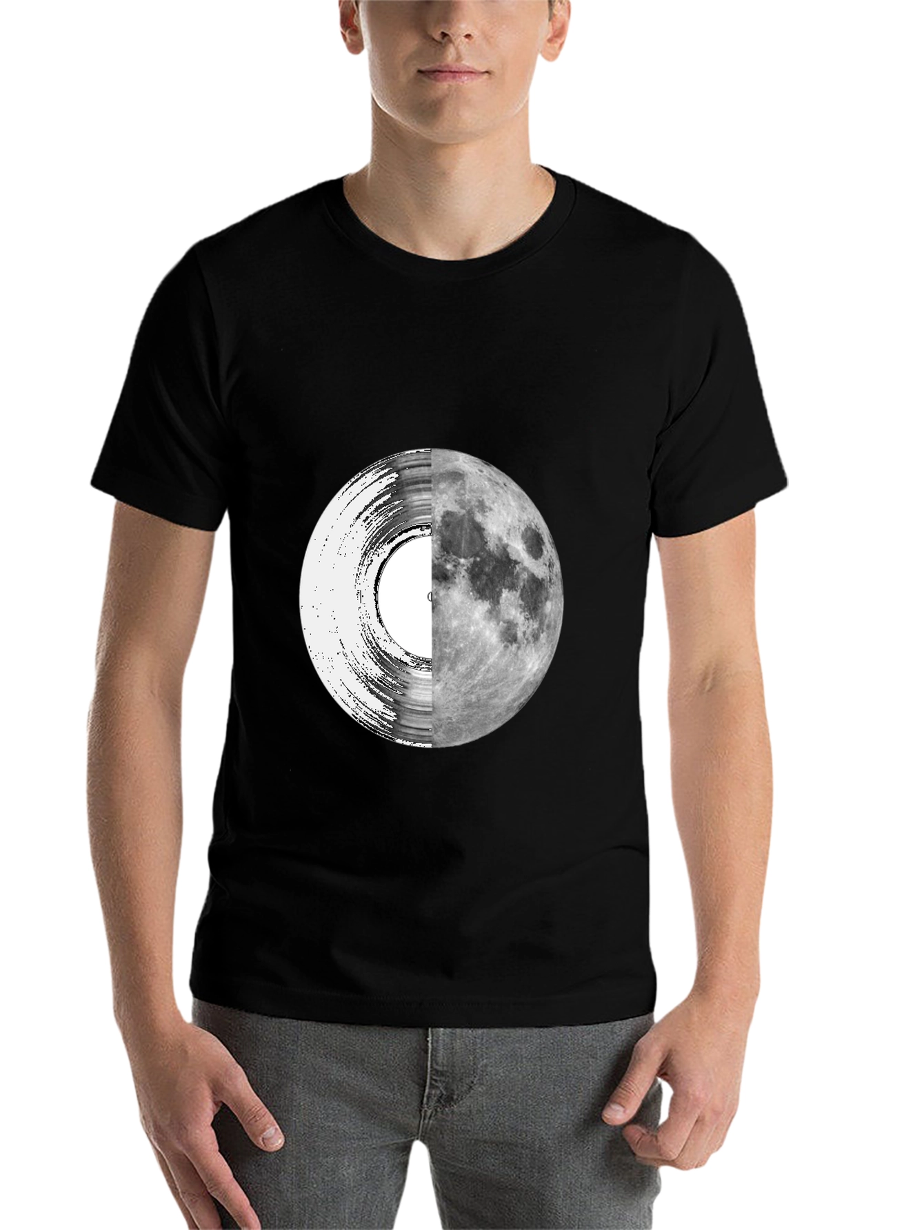Black Vinyl Moon Graphic Tee - Unique Music Lover Shirt view 7