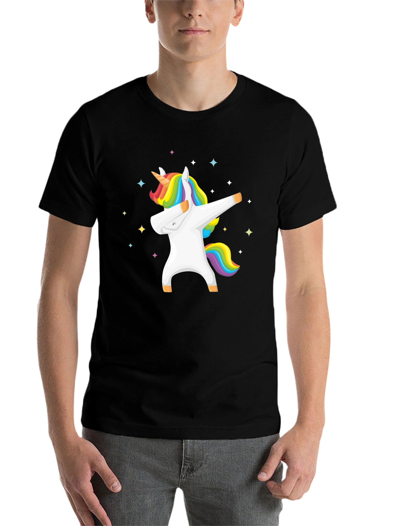 Black Dabbing Unicorn Graphic Tee - Black Cotton T-Shirt view 7