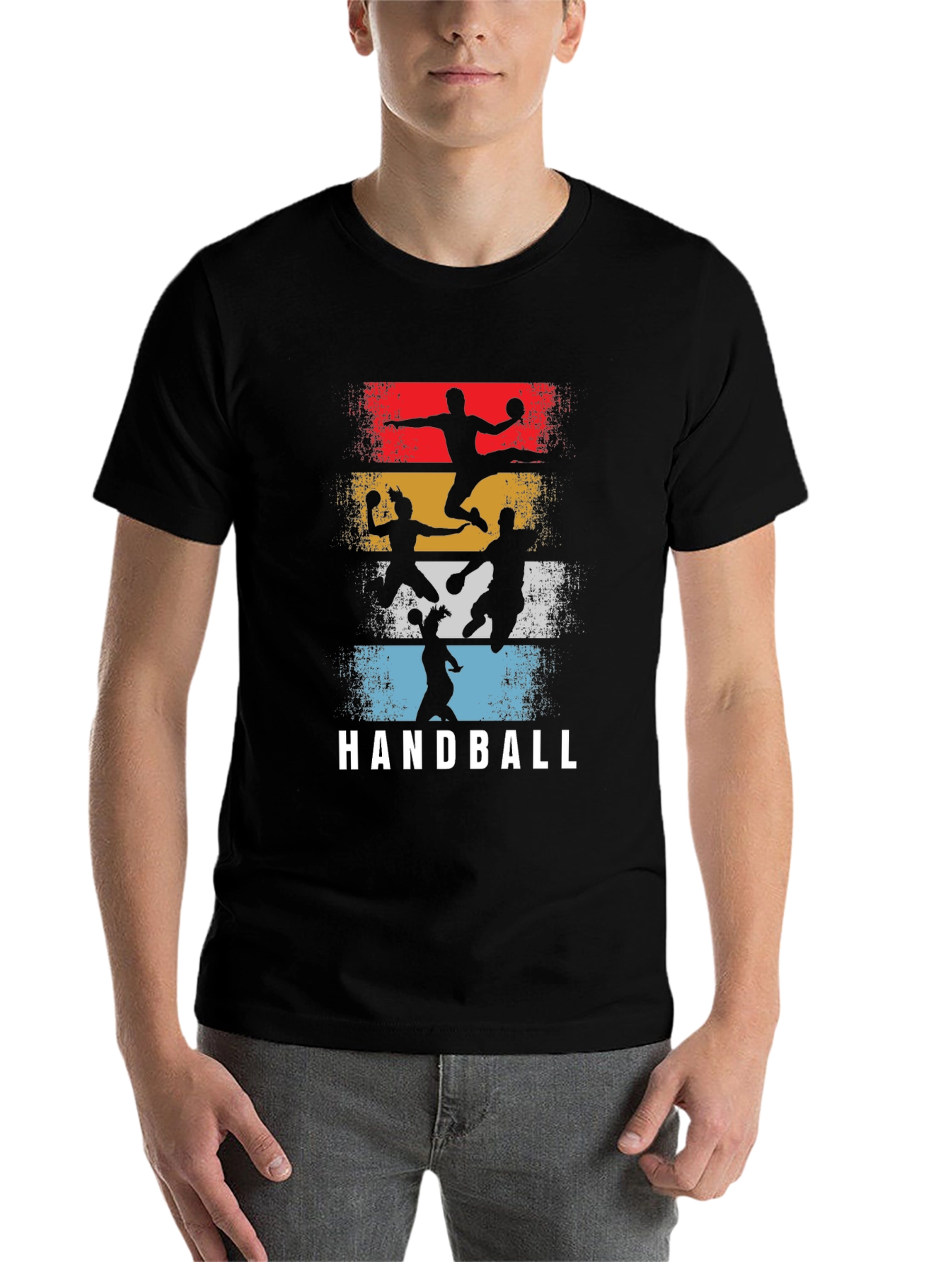 Black Handball Retro Graphic T-Shirt - Player Silhouette Design view 7