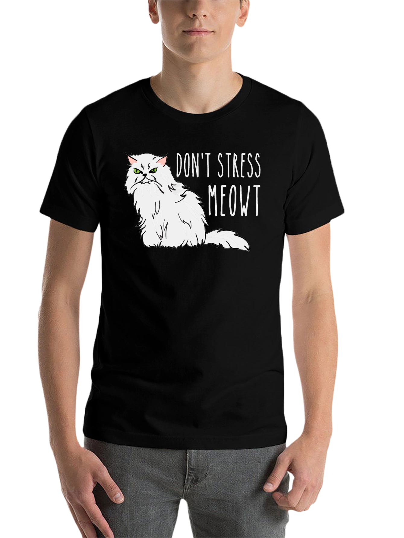 Black Don't Stress Meowt Cat Graphic T-Shirt view 7