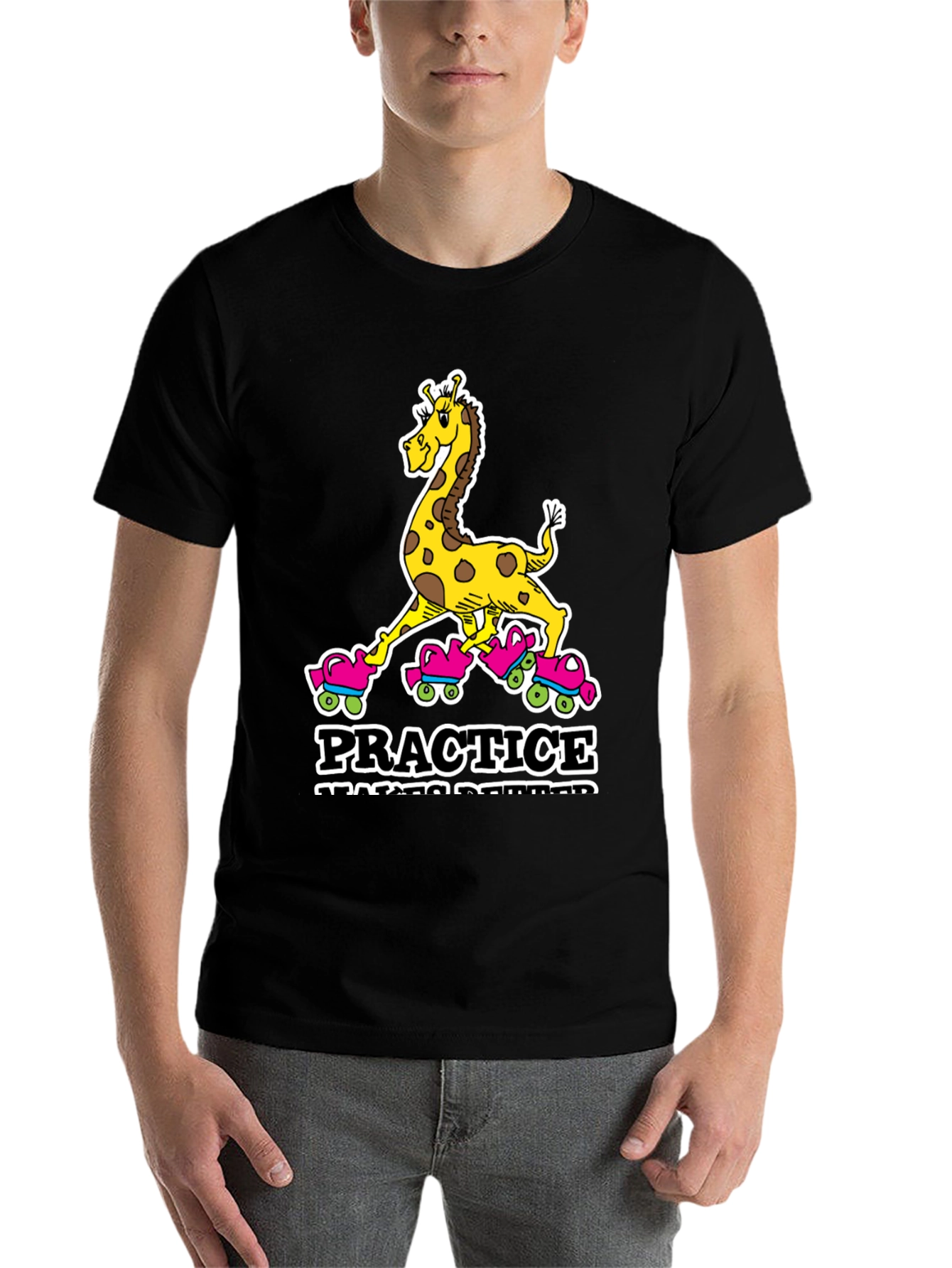 Black Giraffe Roller Skating T-Shirt - Practice Makes Progress view 7