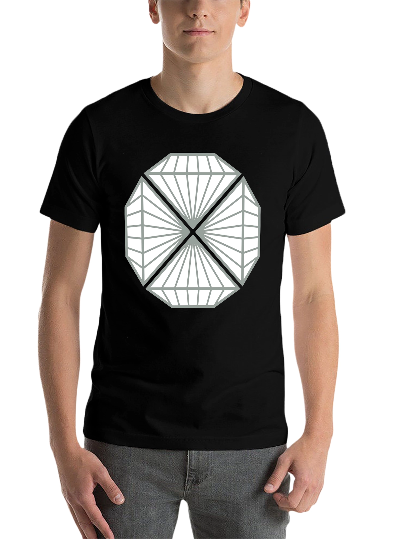Black Geometric Diamond Design Black T-Shirt view 7