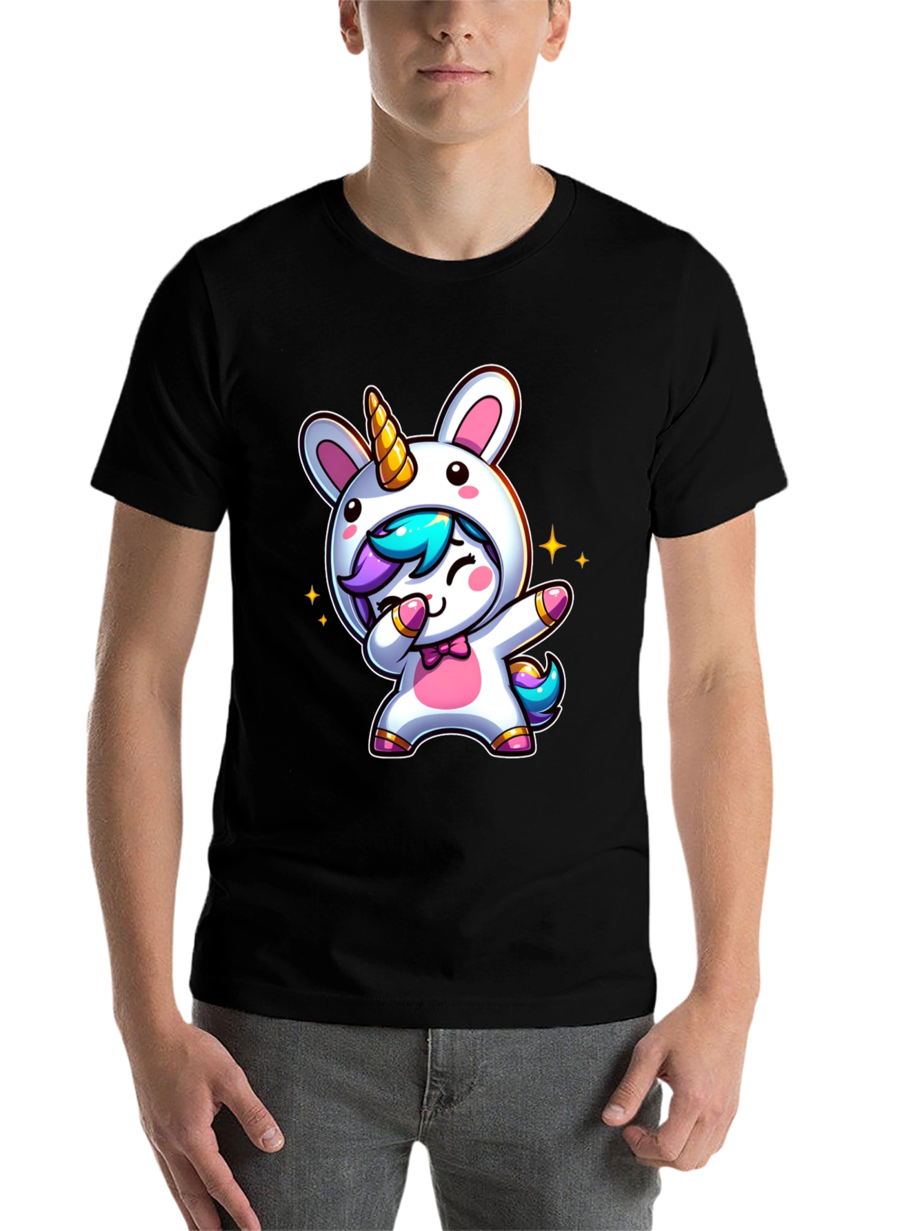 Black Cute Unicorn Dab Black T-Shirt view 7