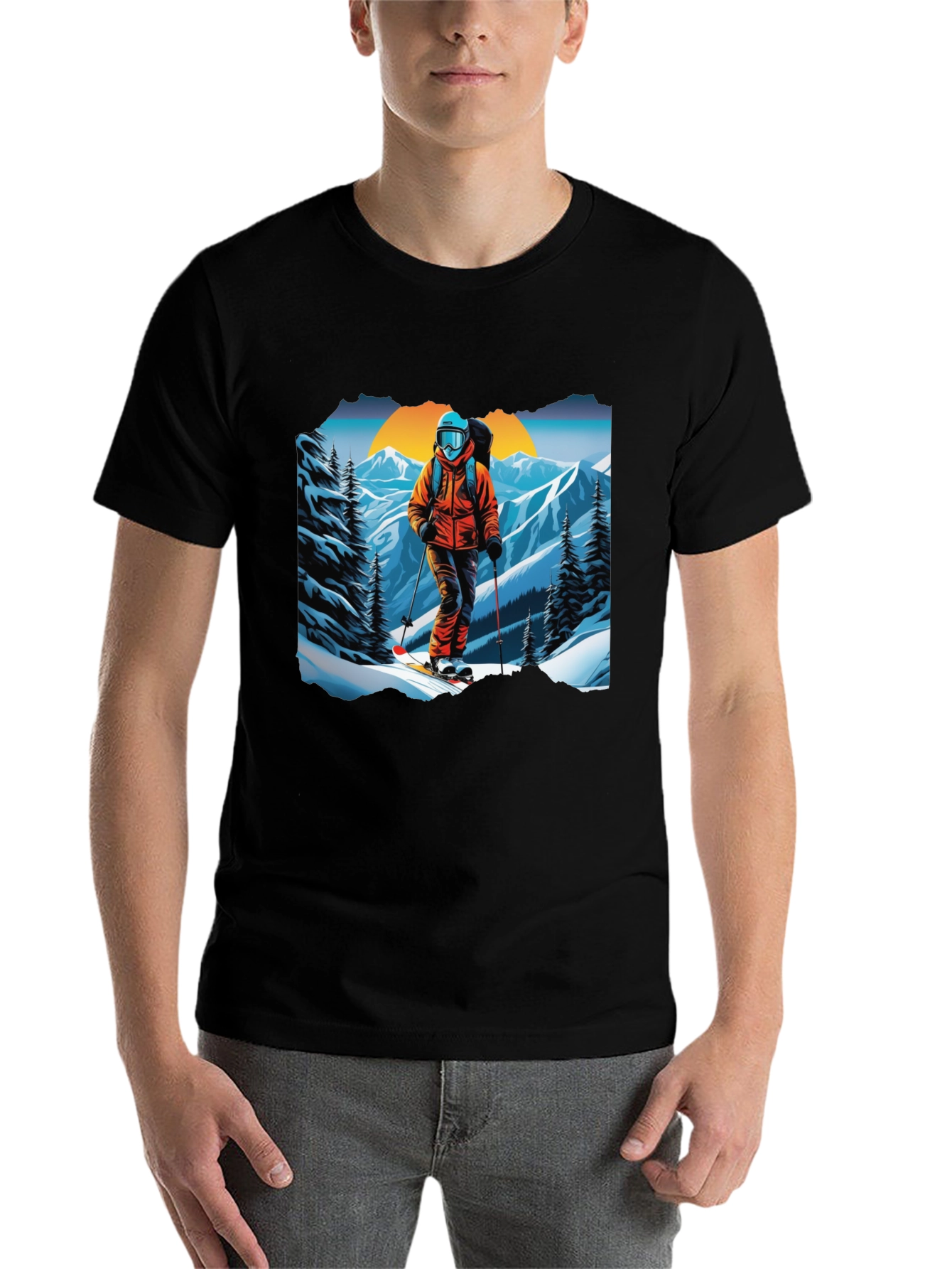 Black Ski Graphic Tee - Mountain Adventure Shirt view 7