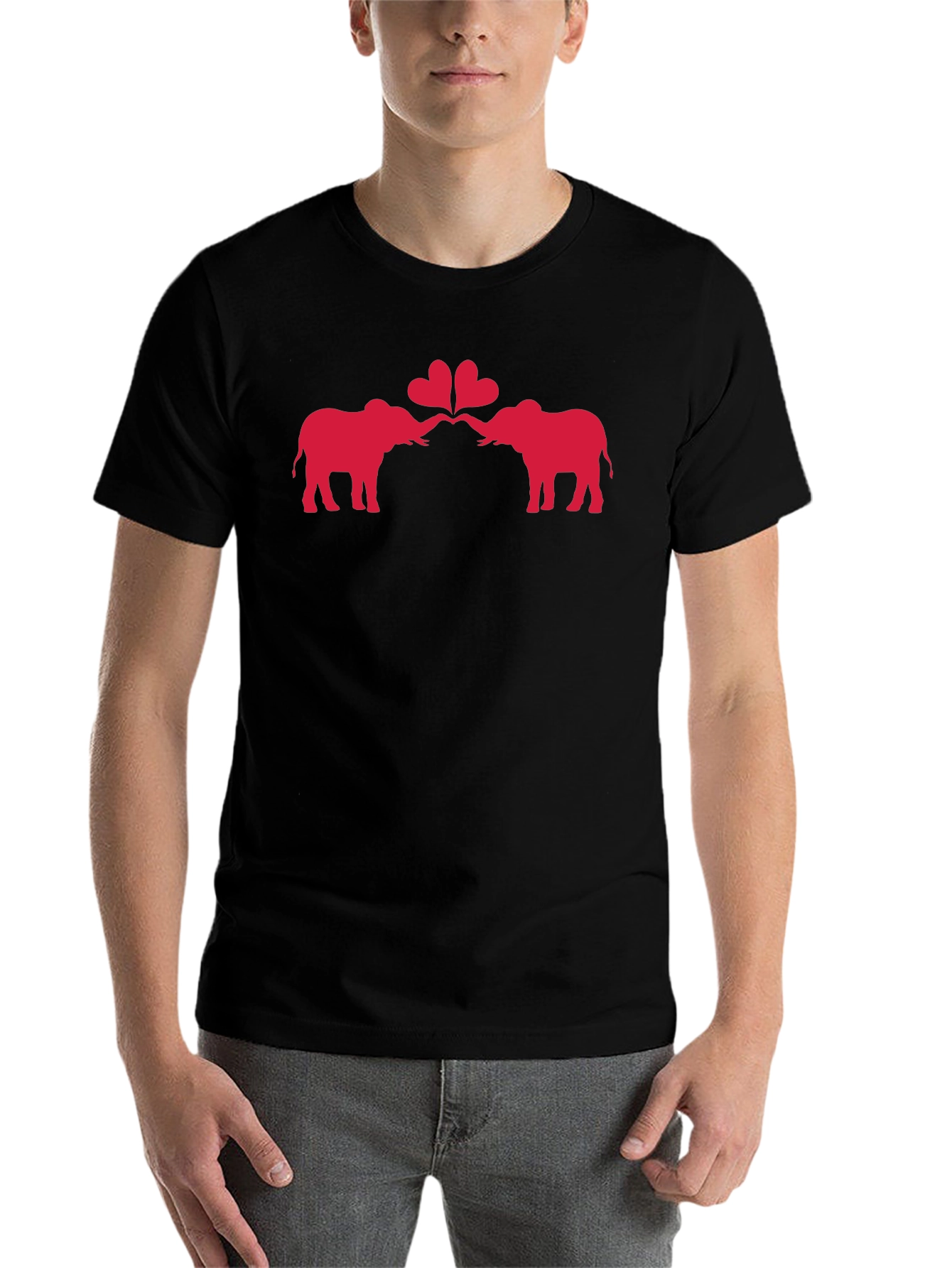 Black Elephant Love Heart Graphic Black T-Shirt view 7