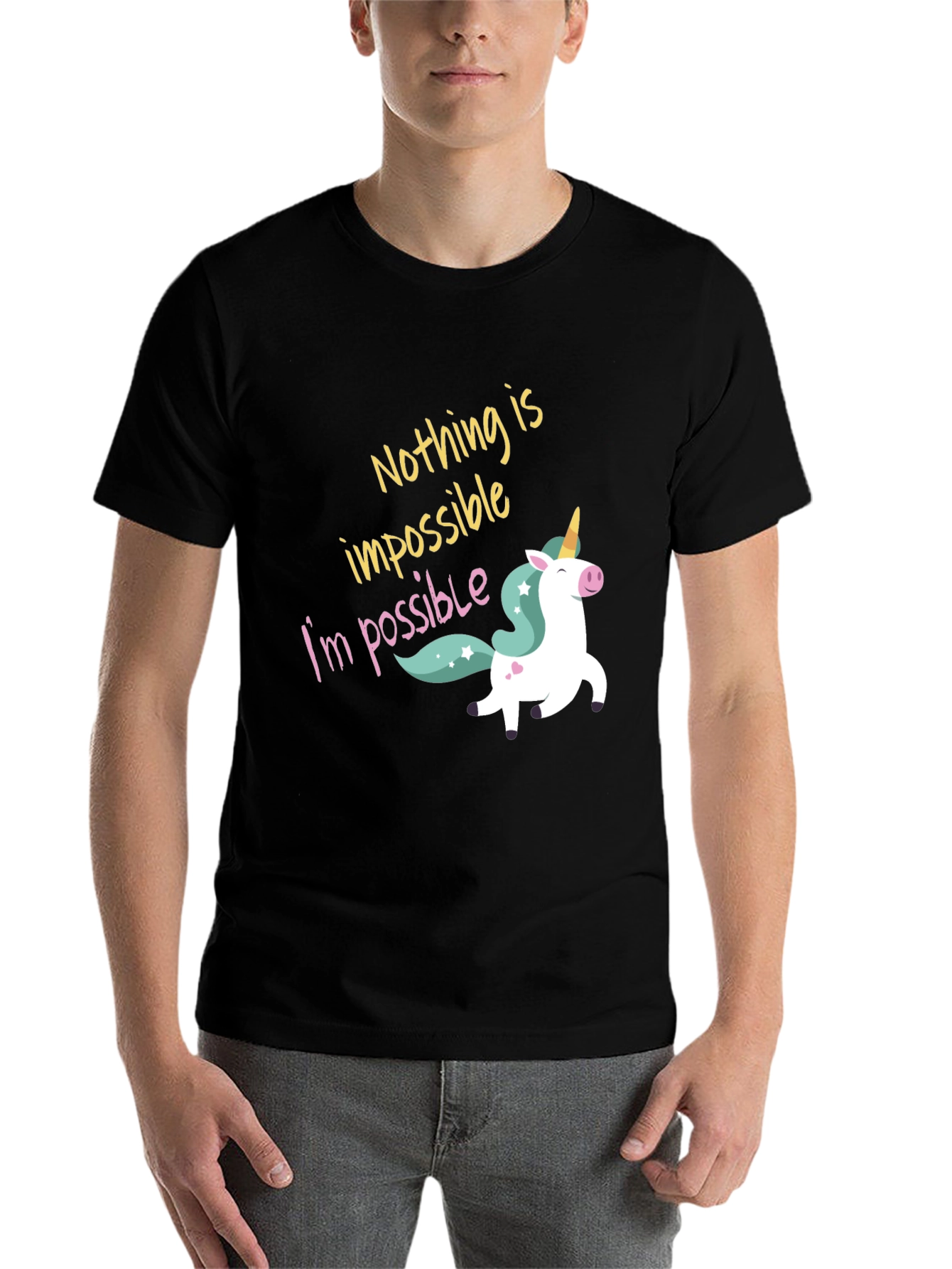 Black Nothing Is Impossible Unicorn Graphic Tee view 7