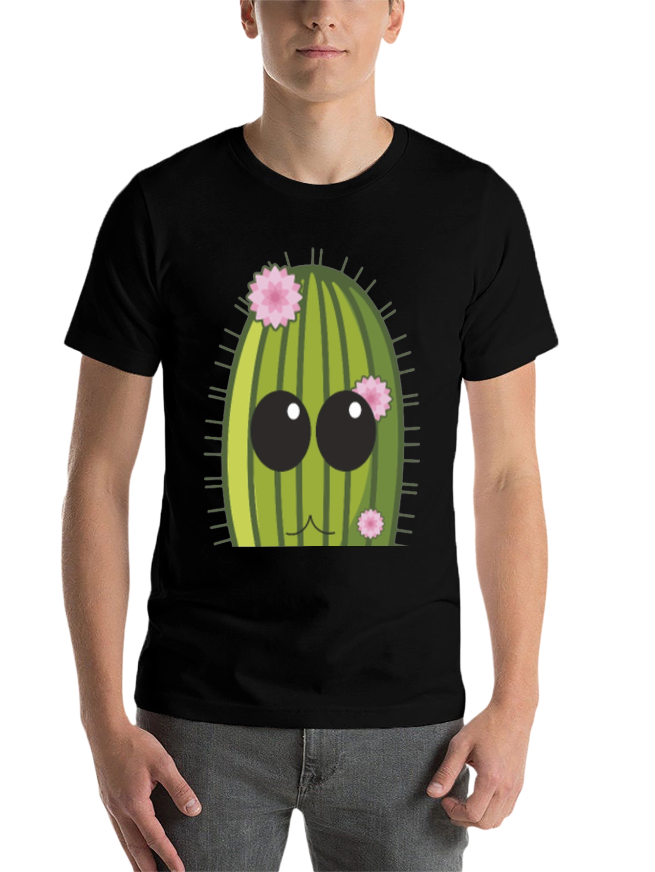 Black Cute Cactus Graphic Tee - Men's Black T-Shirt view 7