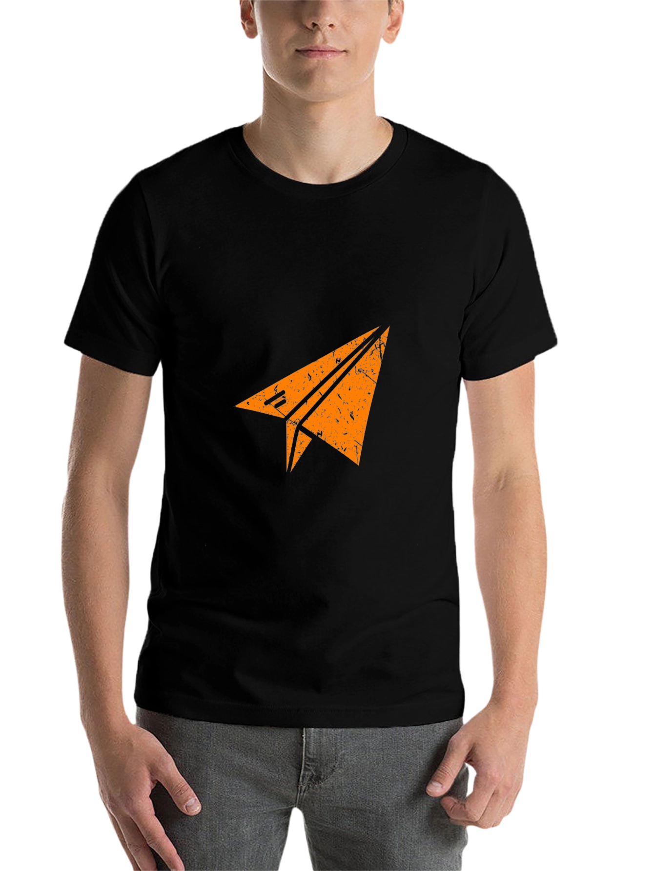 Black Men's Black T-shirt with Paper Airplane Graphic view 7