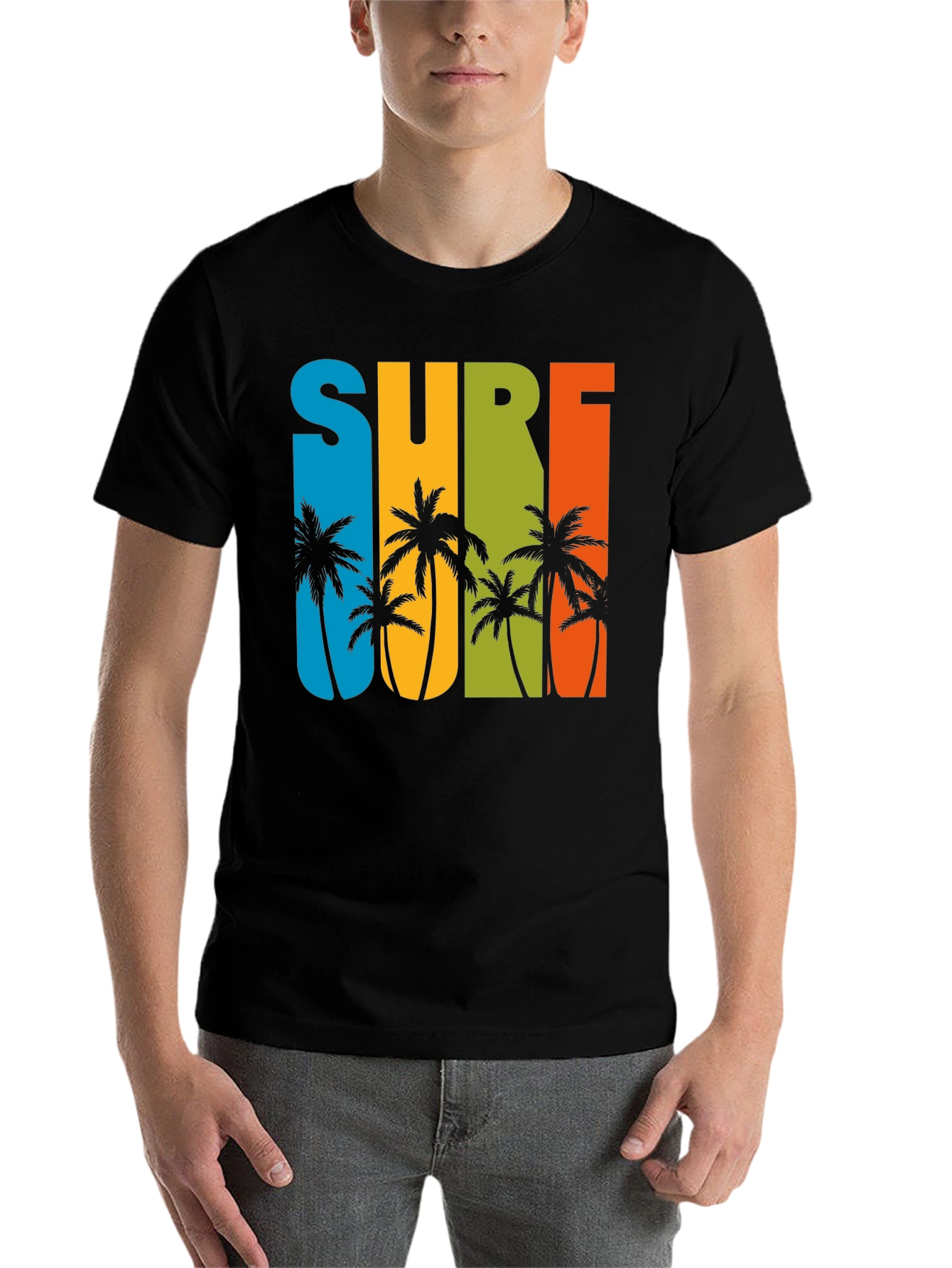 Black Surf Palm Tree Graphic T-Shirt - Retro Summer Style view 7