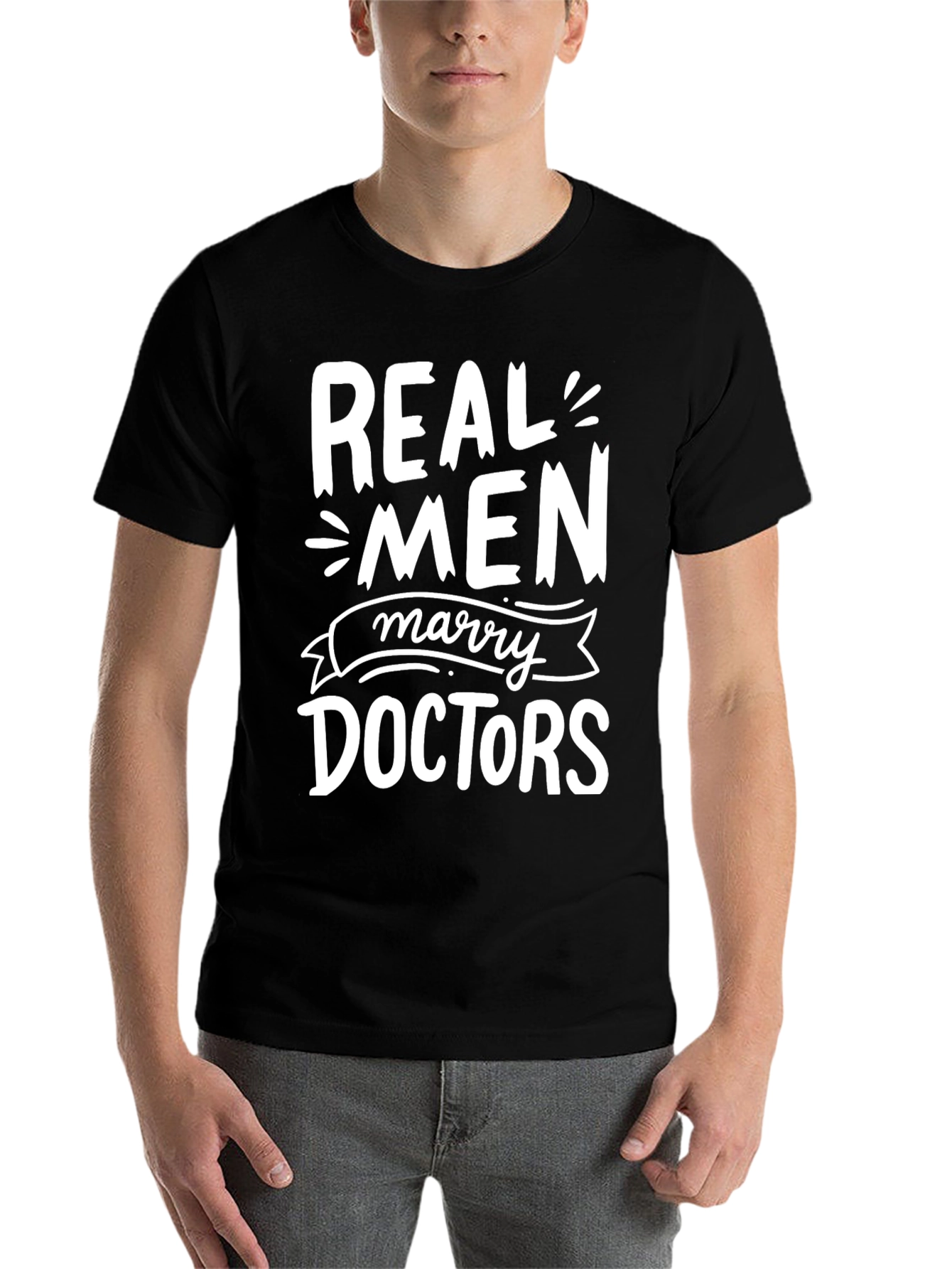 Black Real Men Marry Doctors Graphic Tee view 7