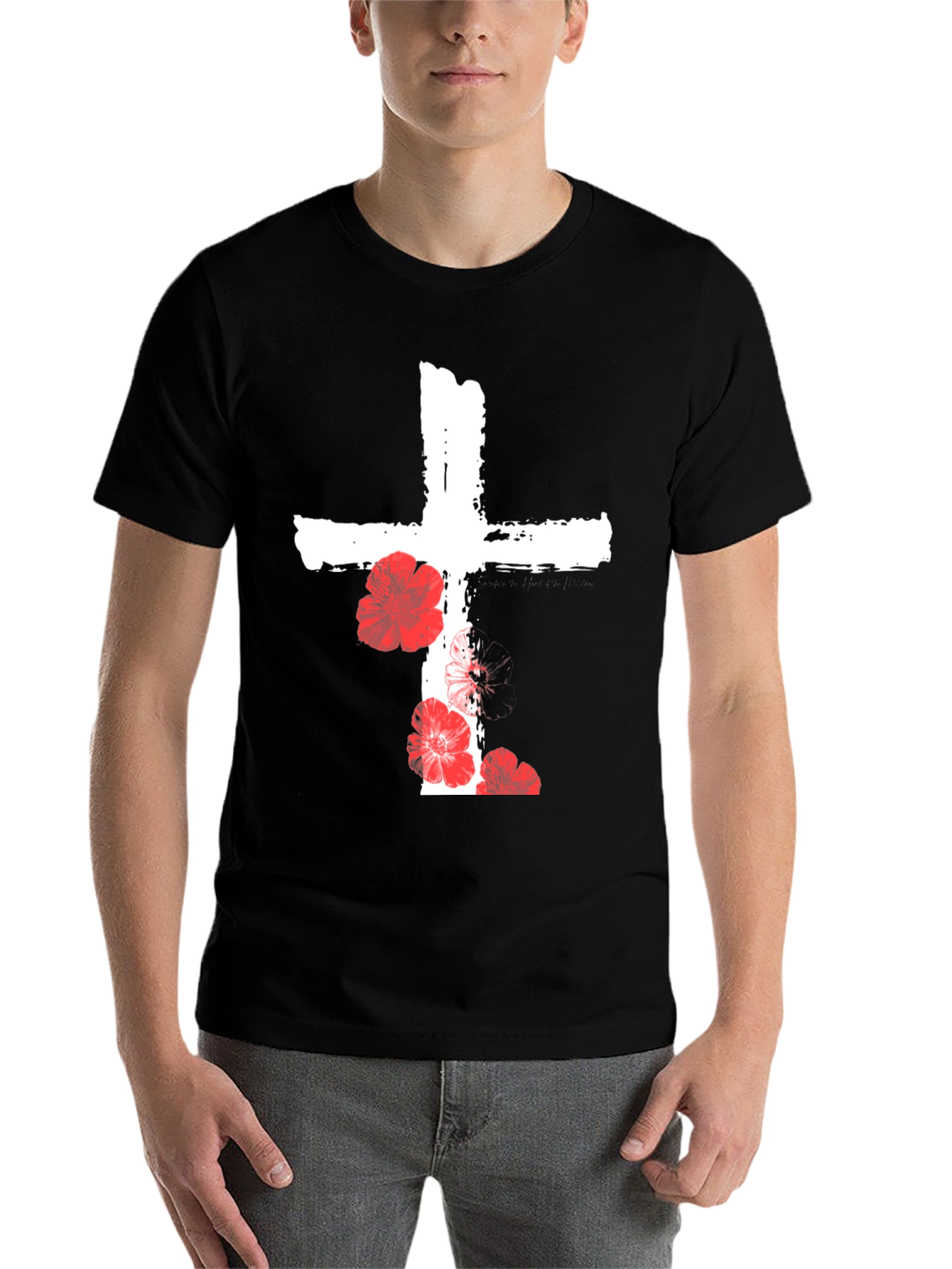 Black Floral Cross Graphic T-Shirt - Black view 7