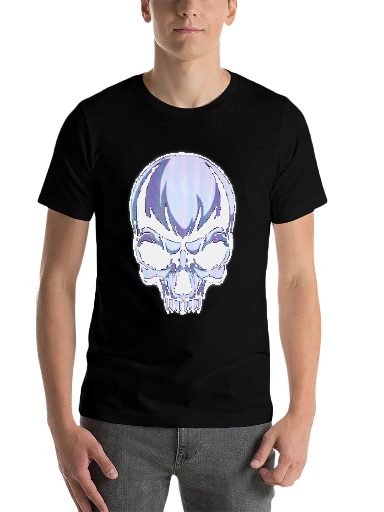Black Pixelated Skull Graphic T-Shirt view 7