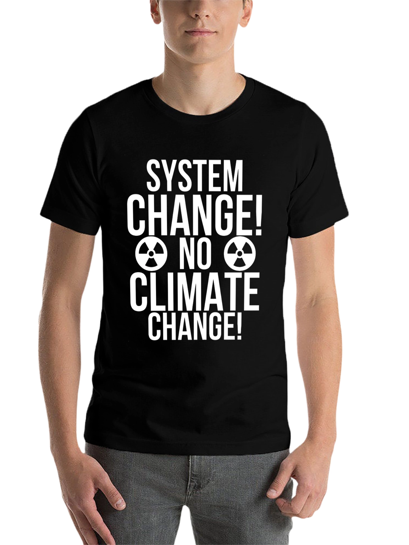 Black System Change No Climate Change T-Shirt view 7