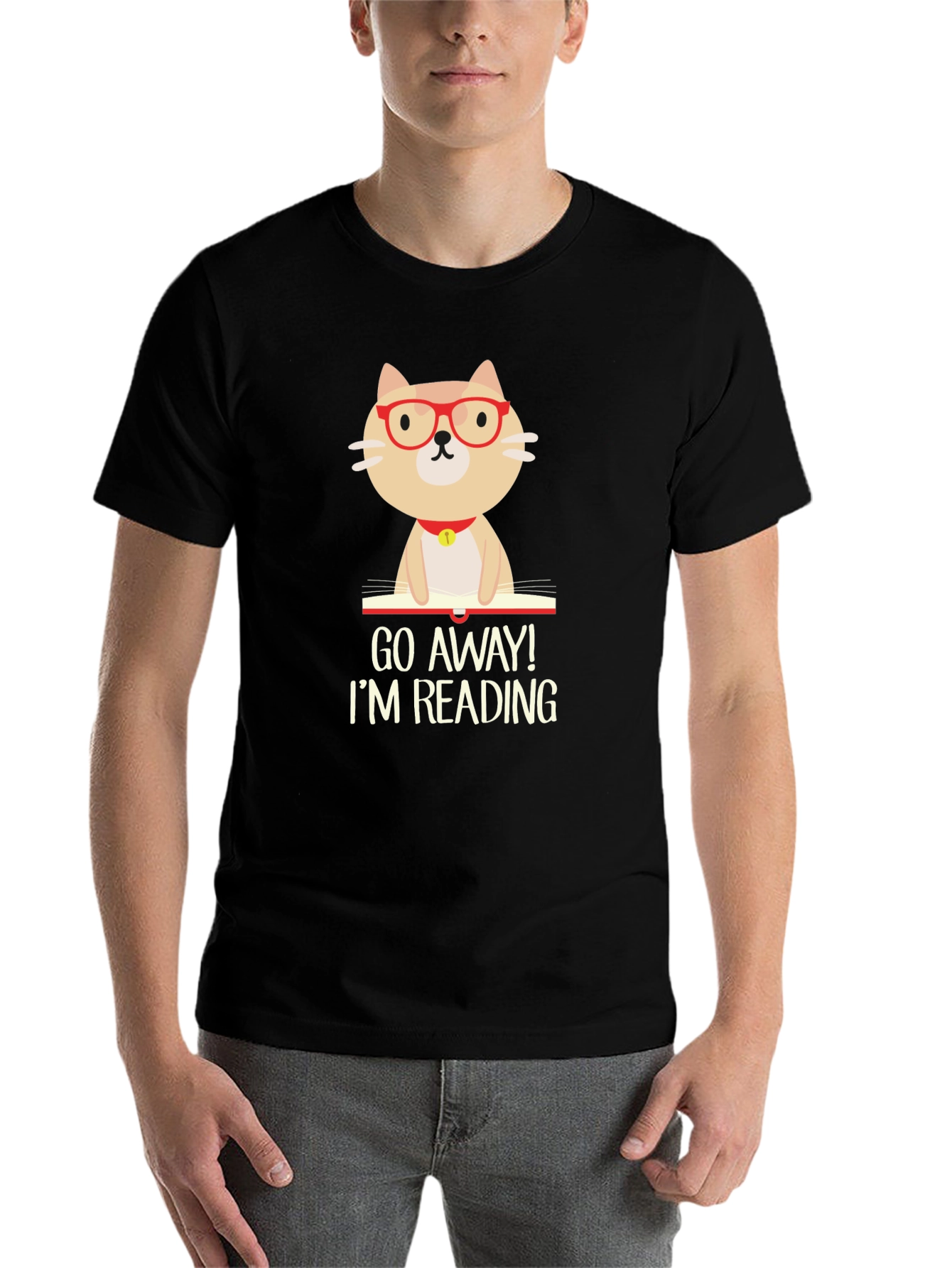 Black Funny Reading Cat Graphic T-Shirt view 7