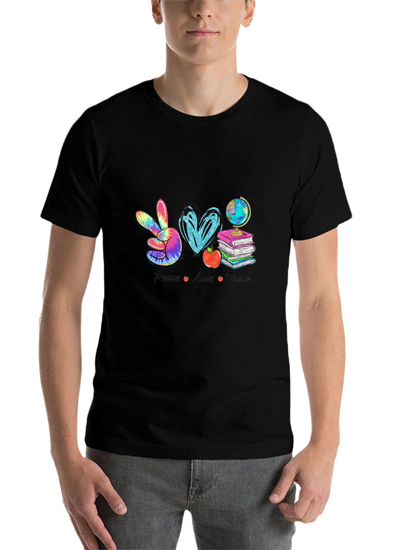 Black Peace Love Teach Graphic Tee view 7