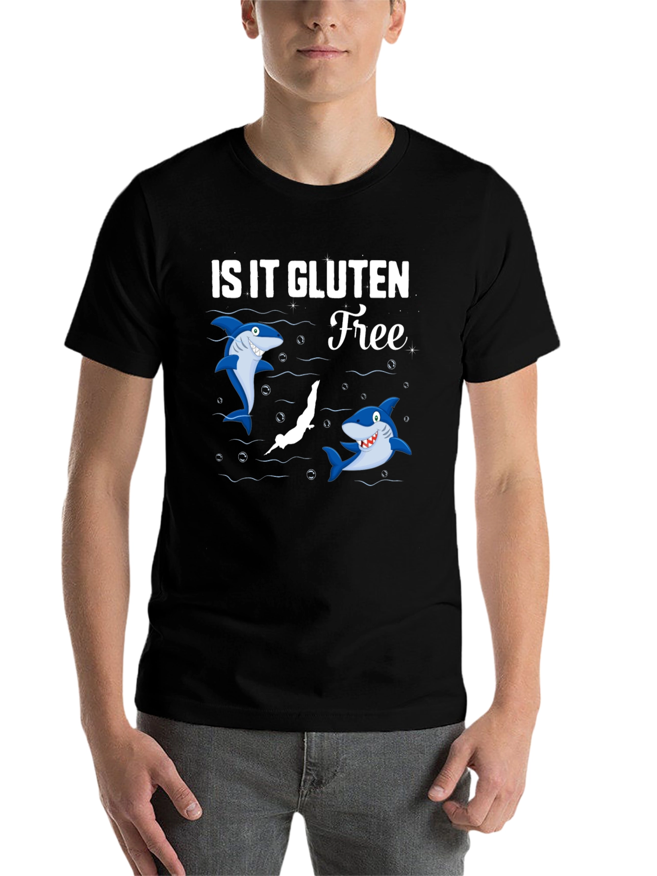Black Is It Gluten Free T-Shirt Funny Shark Diver Tee view 7