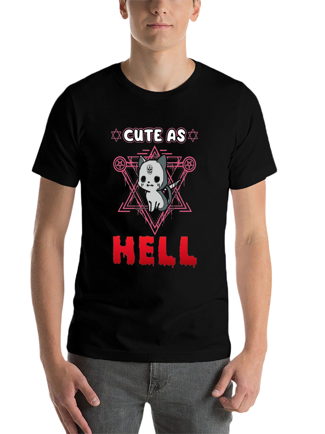 Black Cute as Hell T-Shirt Gothic Satanic Cat view 7