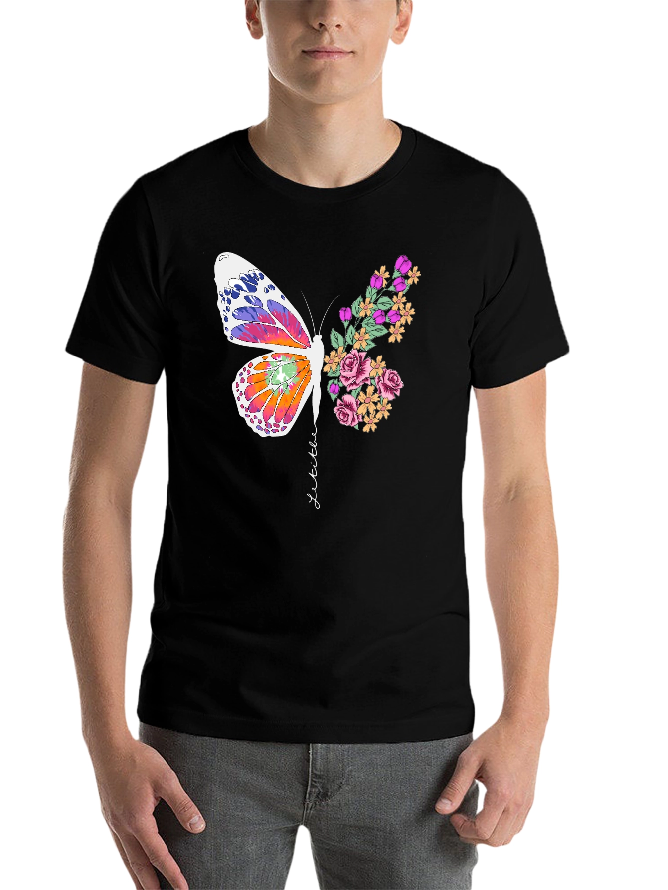 Black Butterfly Floral Graphic Tee - Unisex Cotton Blend view 7