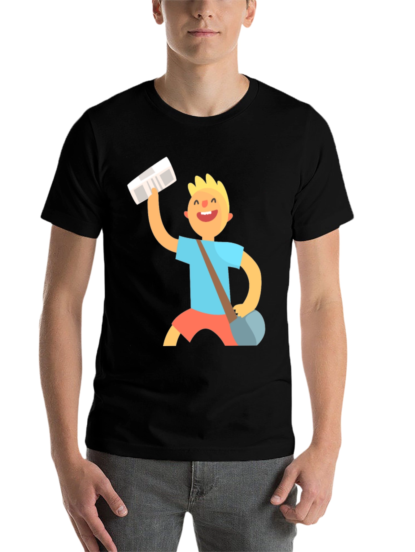 Black Cartoon Mailman Black T-Shirt view 7