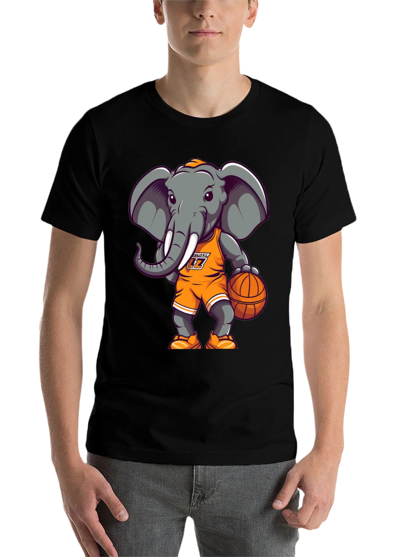 Black Cartoon Elephant Basketball T-Shirt view 7
