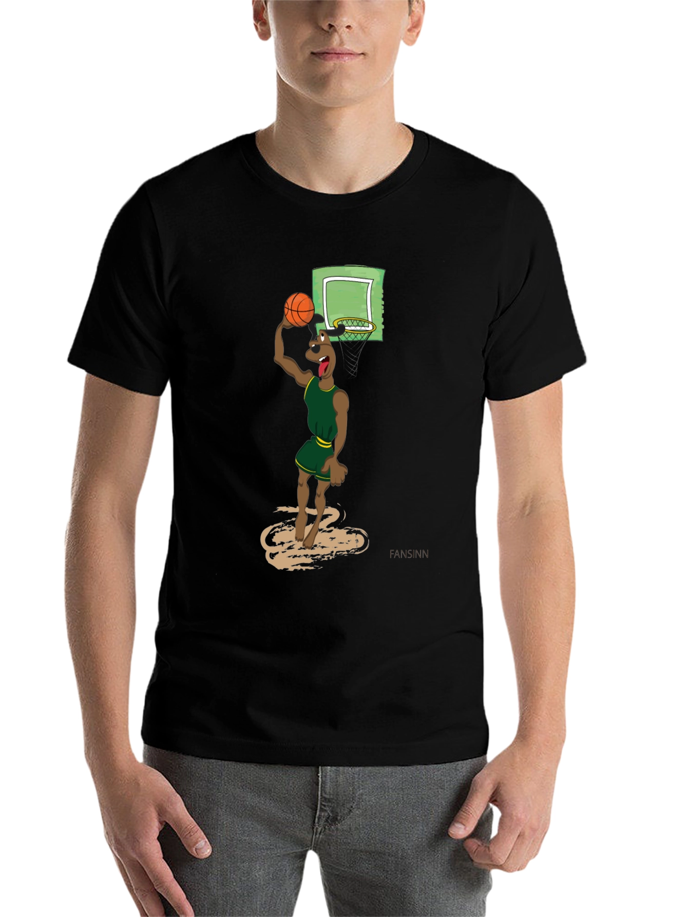 Black Cartoon Dog Basketball Graphic T-Shirt view 7