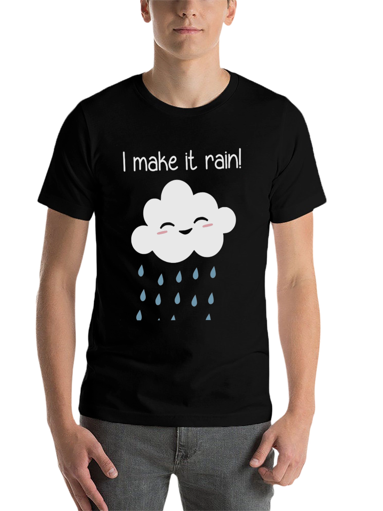 Black I Make it Rain T-Shirt - Funny Cloud Tee view 7