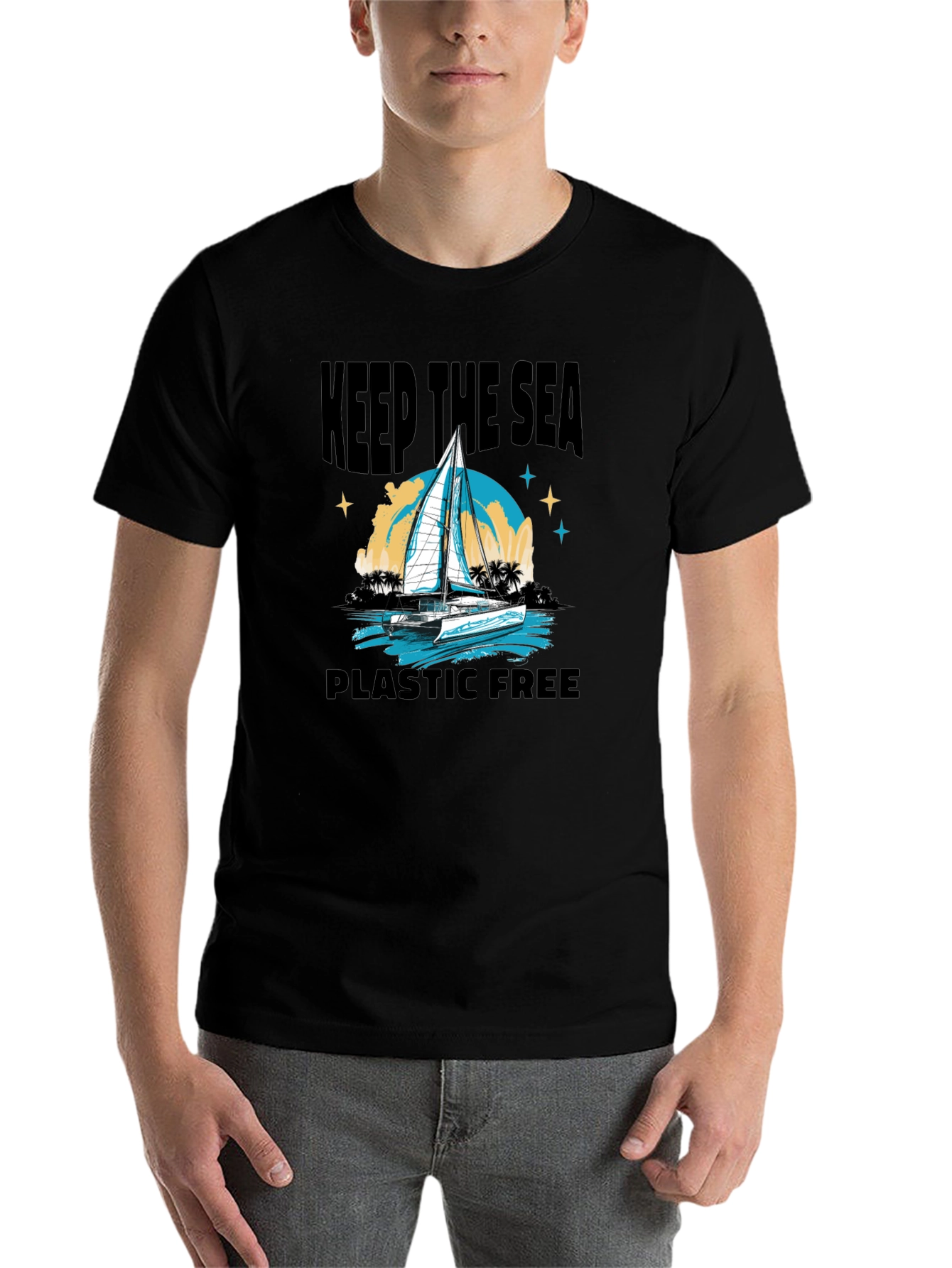 Black Keep The Sea Plastic Free Black T-Shirt view 7