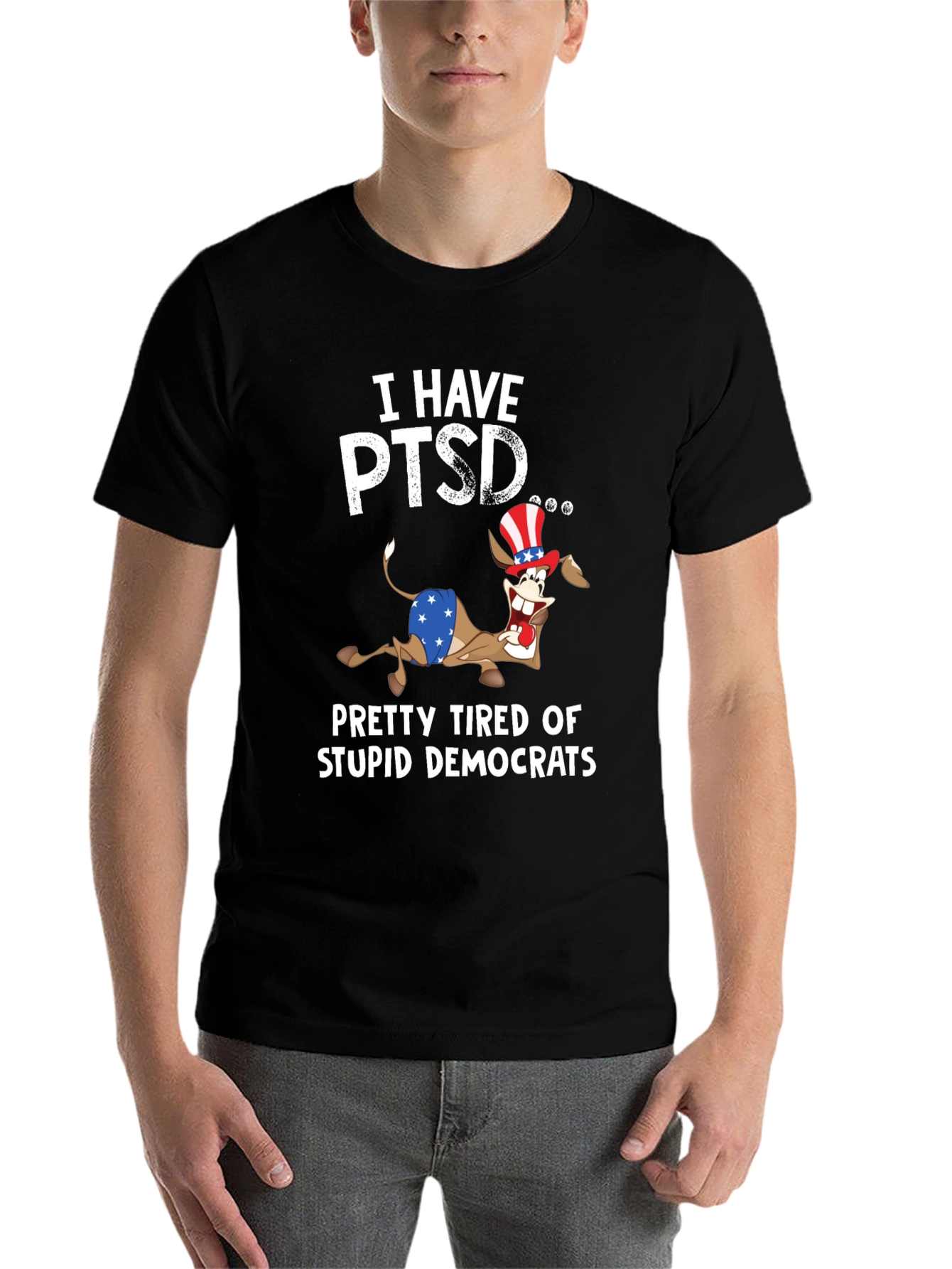Black I Have PTSD Funny Political Slogan T-Shirt view 7