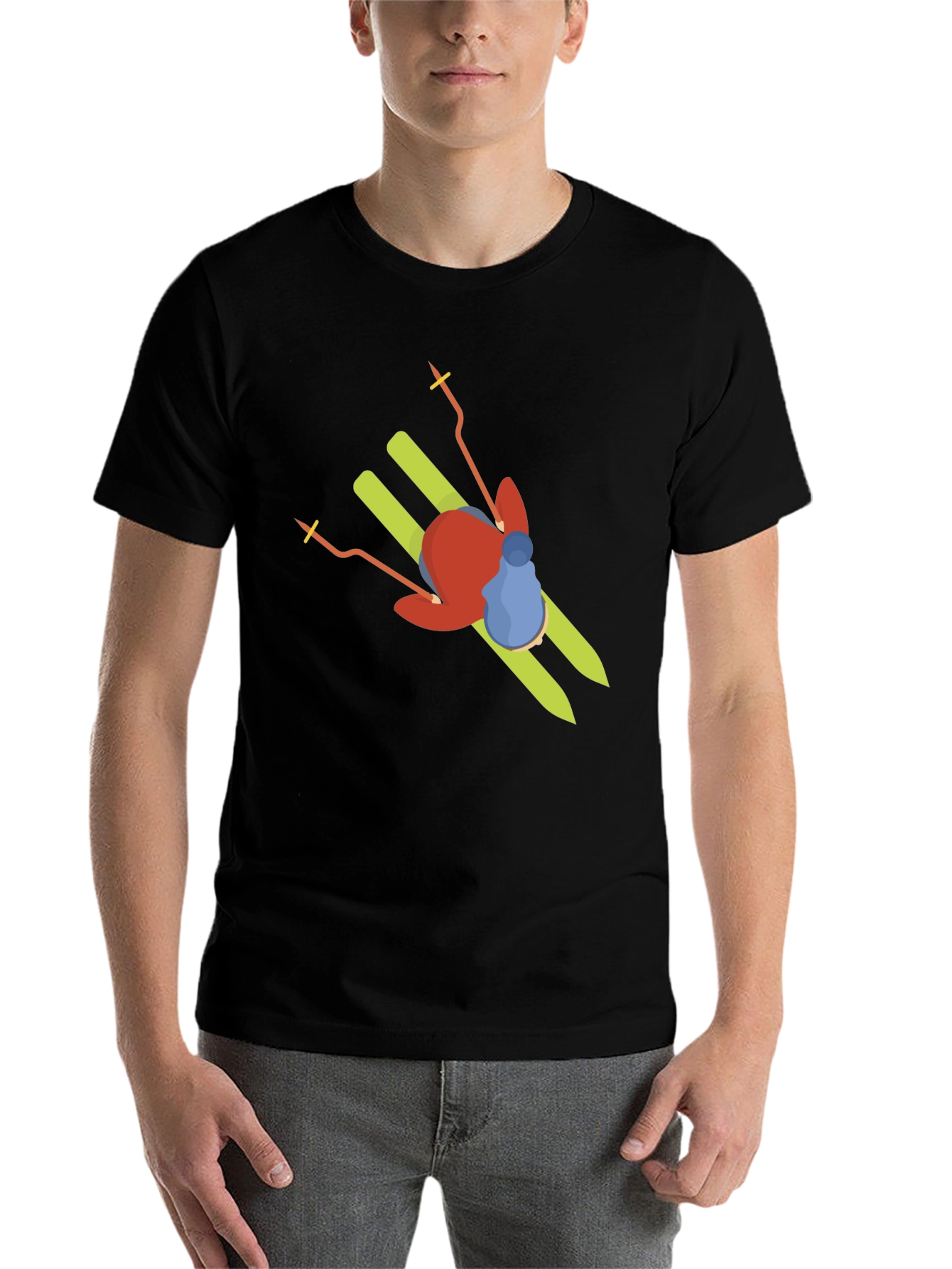 Black Skier Graphic Tee - Unisex Cotton T-Shirt view 7