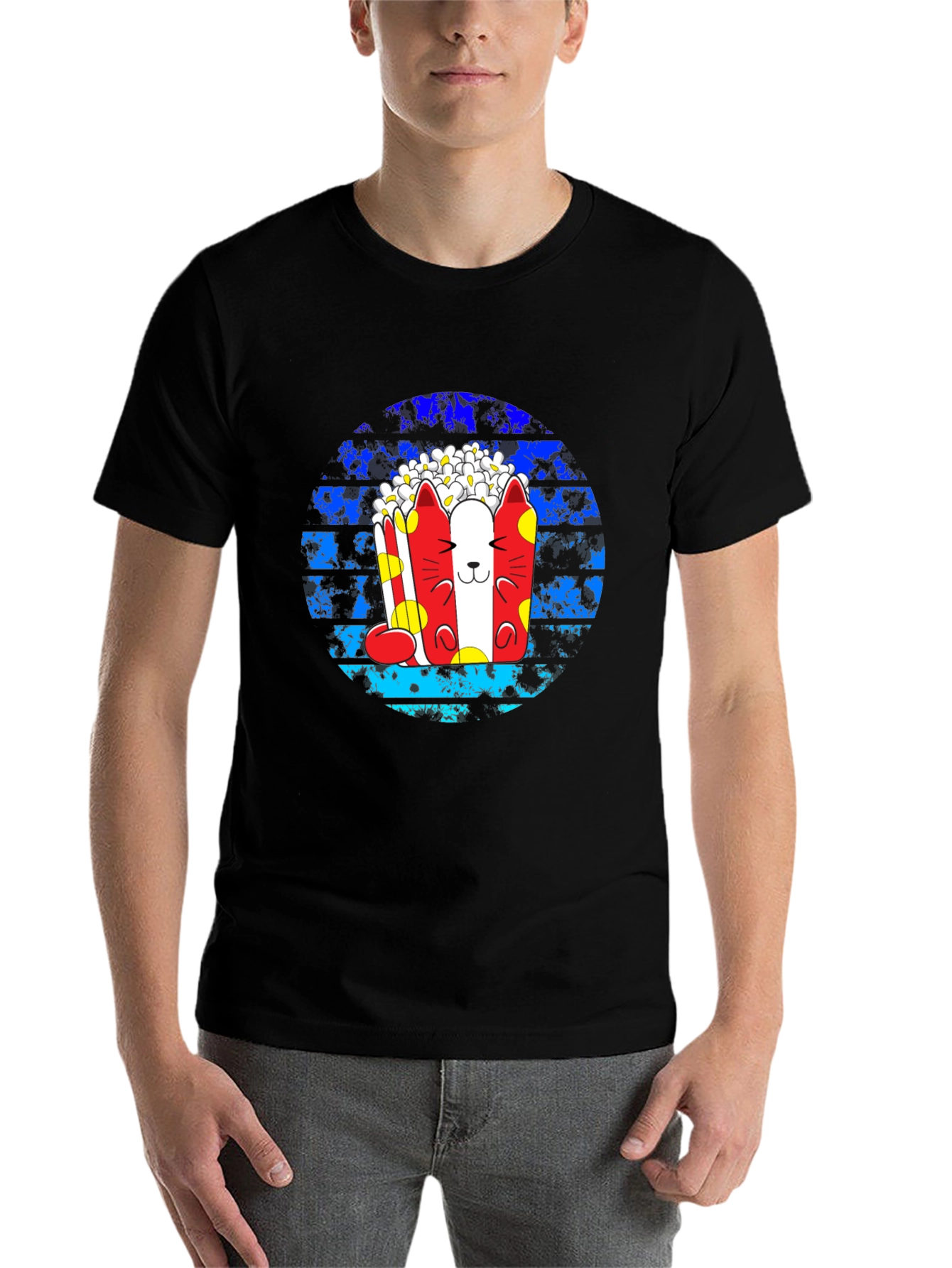 Black Popcorn Cat Graphic T-Shirt - Unique Design view 7