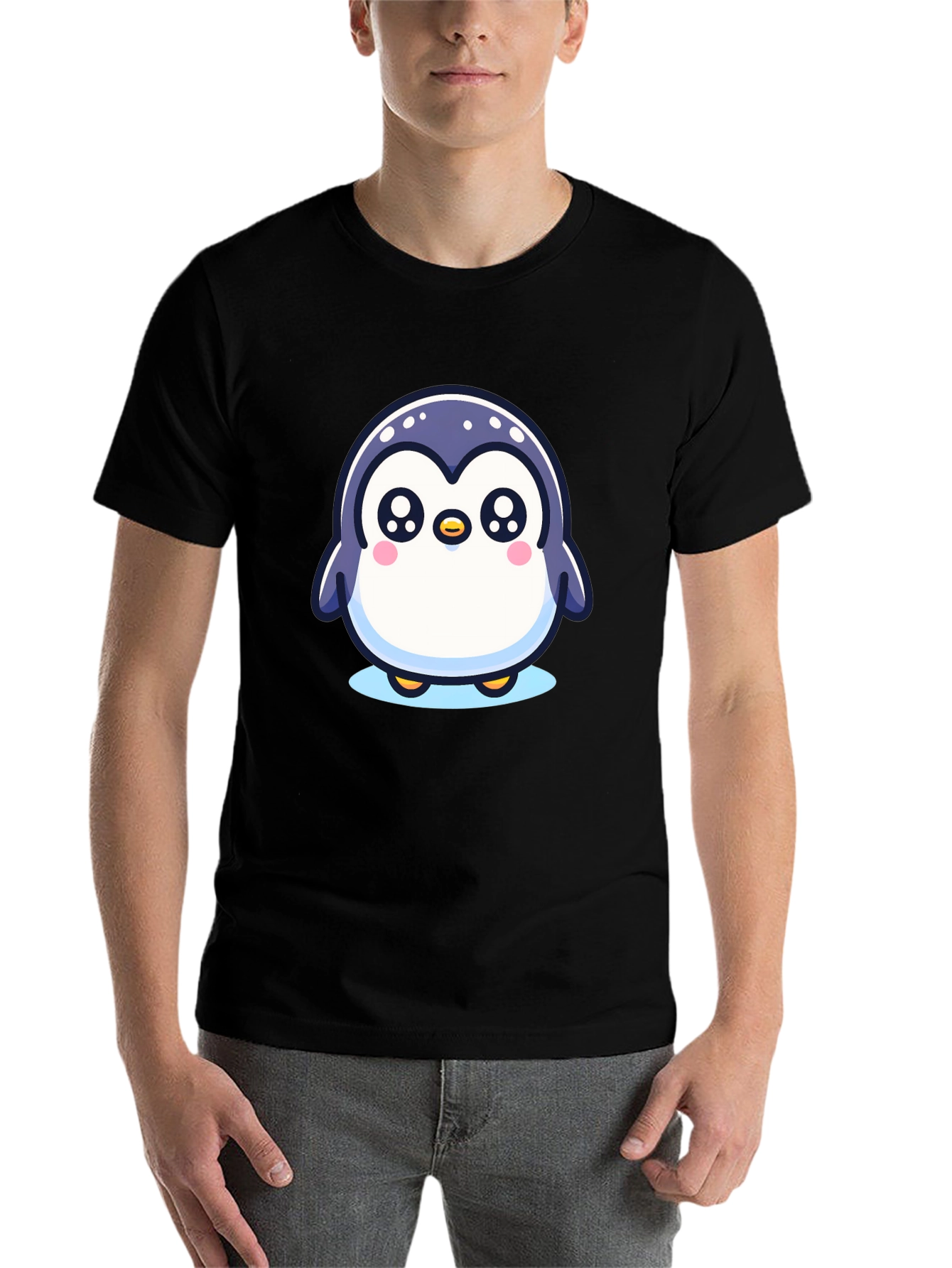 Black Cute Penguin Graphic Black T-Shirt view 7