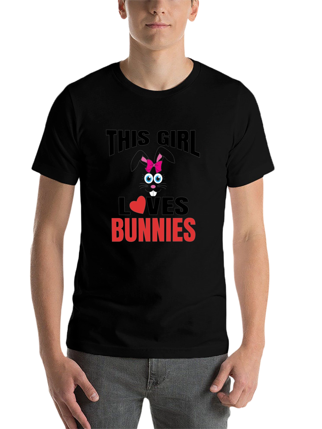 Black This Girl Loves Bunnies T-Shirt - Black Cotton Tee view 7