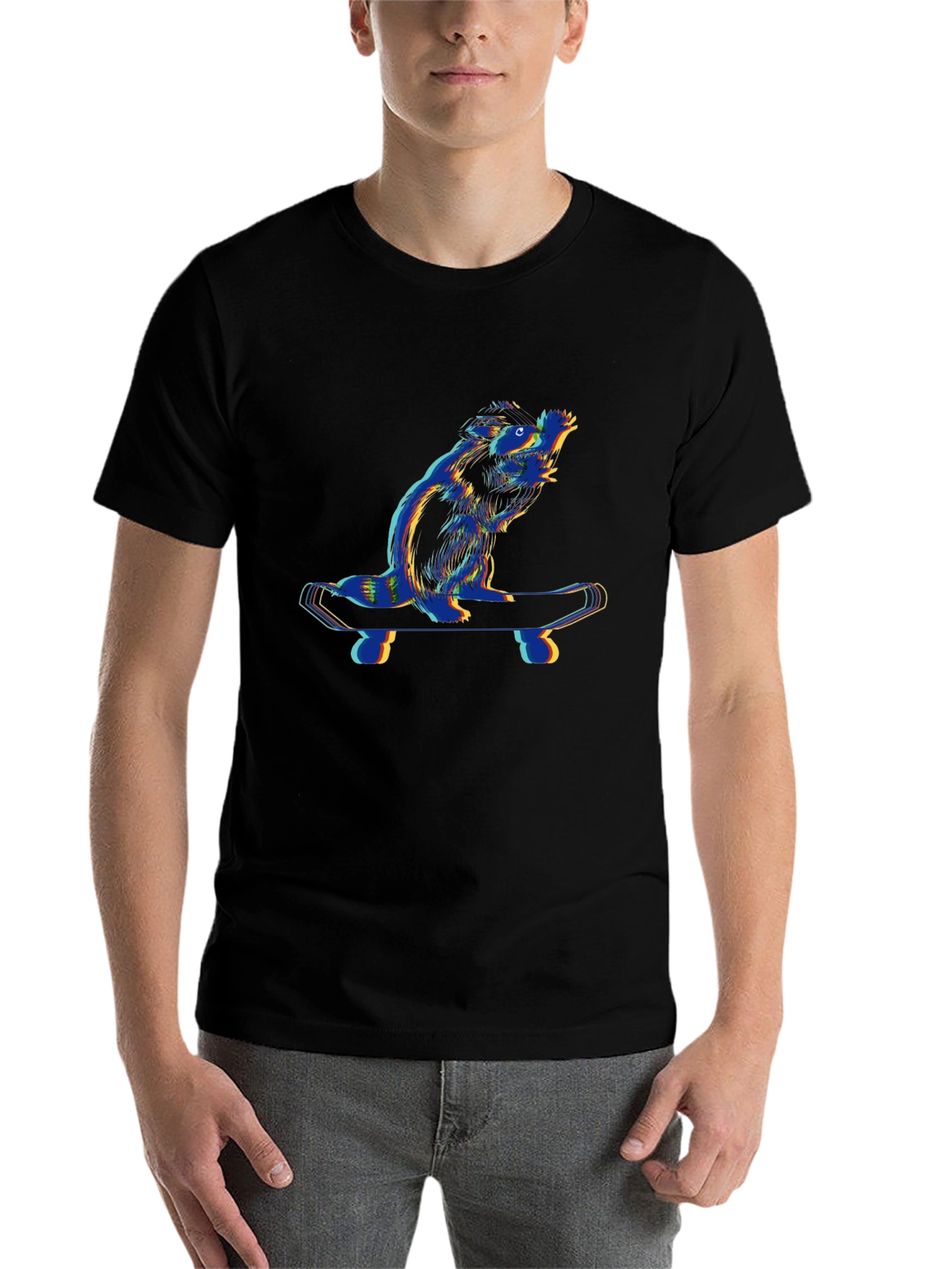 Black Cool Beaver Skateboarder Black T-Shirt view 7