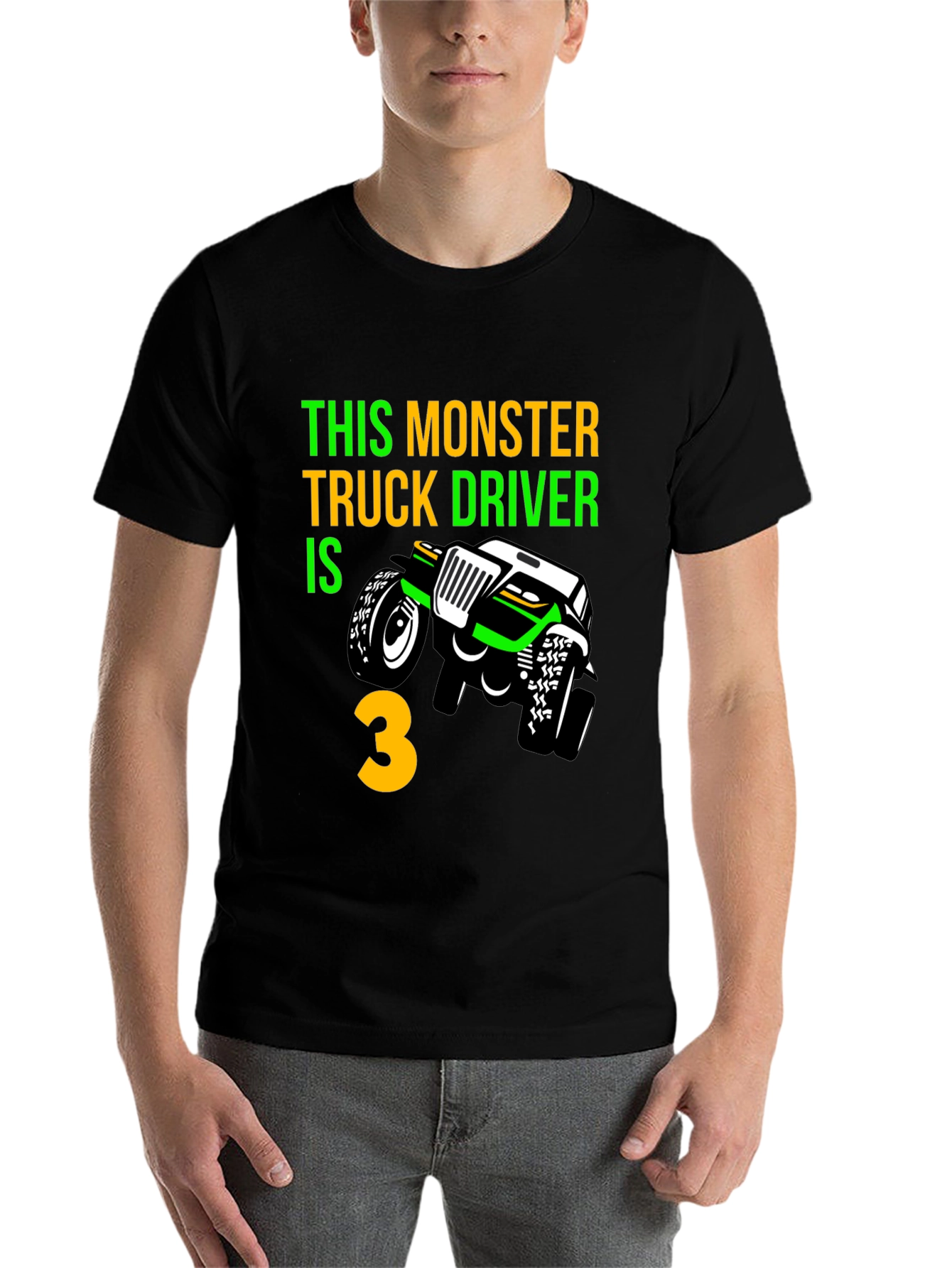 Black Monster Truck 3rd Birthday T-Shirt view 7