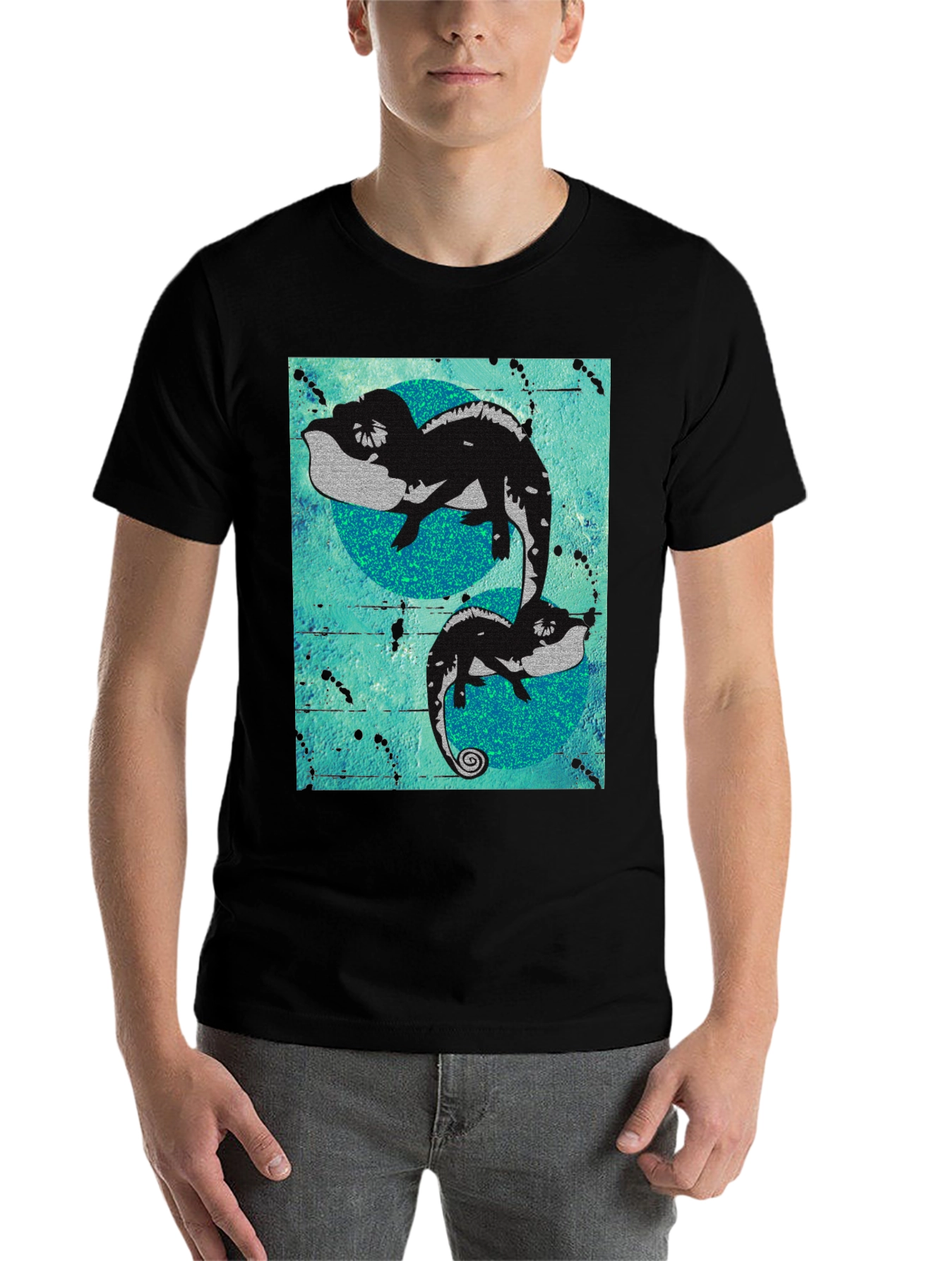 Black Chameleon Graphic Print Black T-Shirt view 7