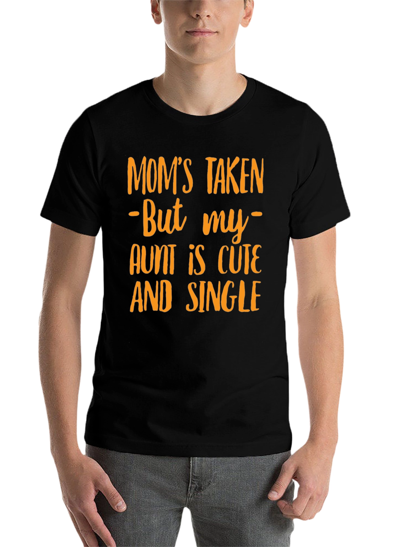 Black Funny "Mom's Taken Aunt Single" Graphic T-Shirt view 7