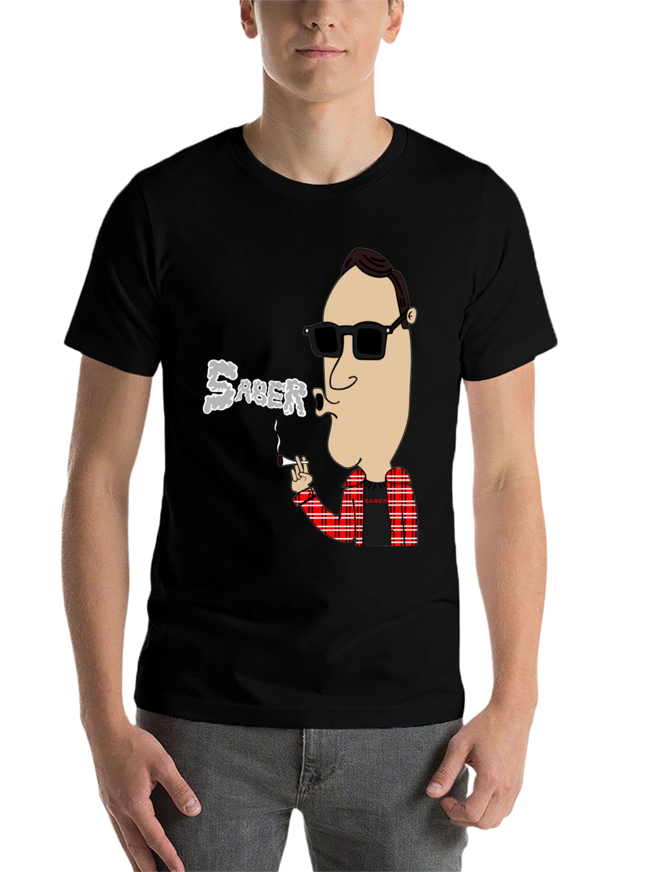 Black Saber Smoking Cartoon T-Shirt view 7