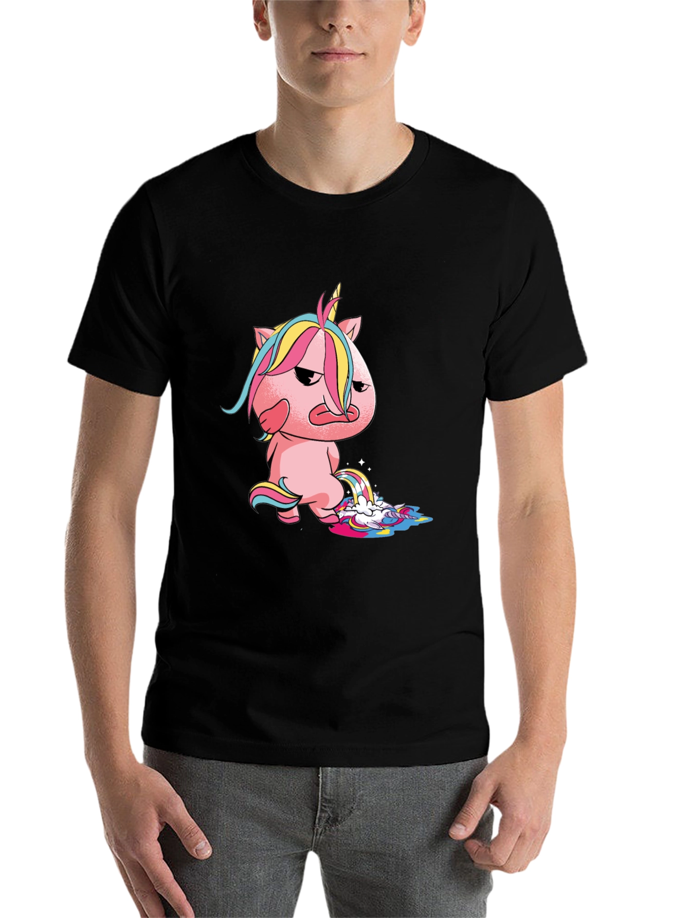 Black Unicorn Rainbow Poop Graphic T-Shirt - Black view 7