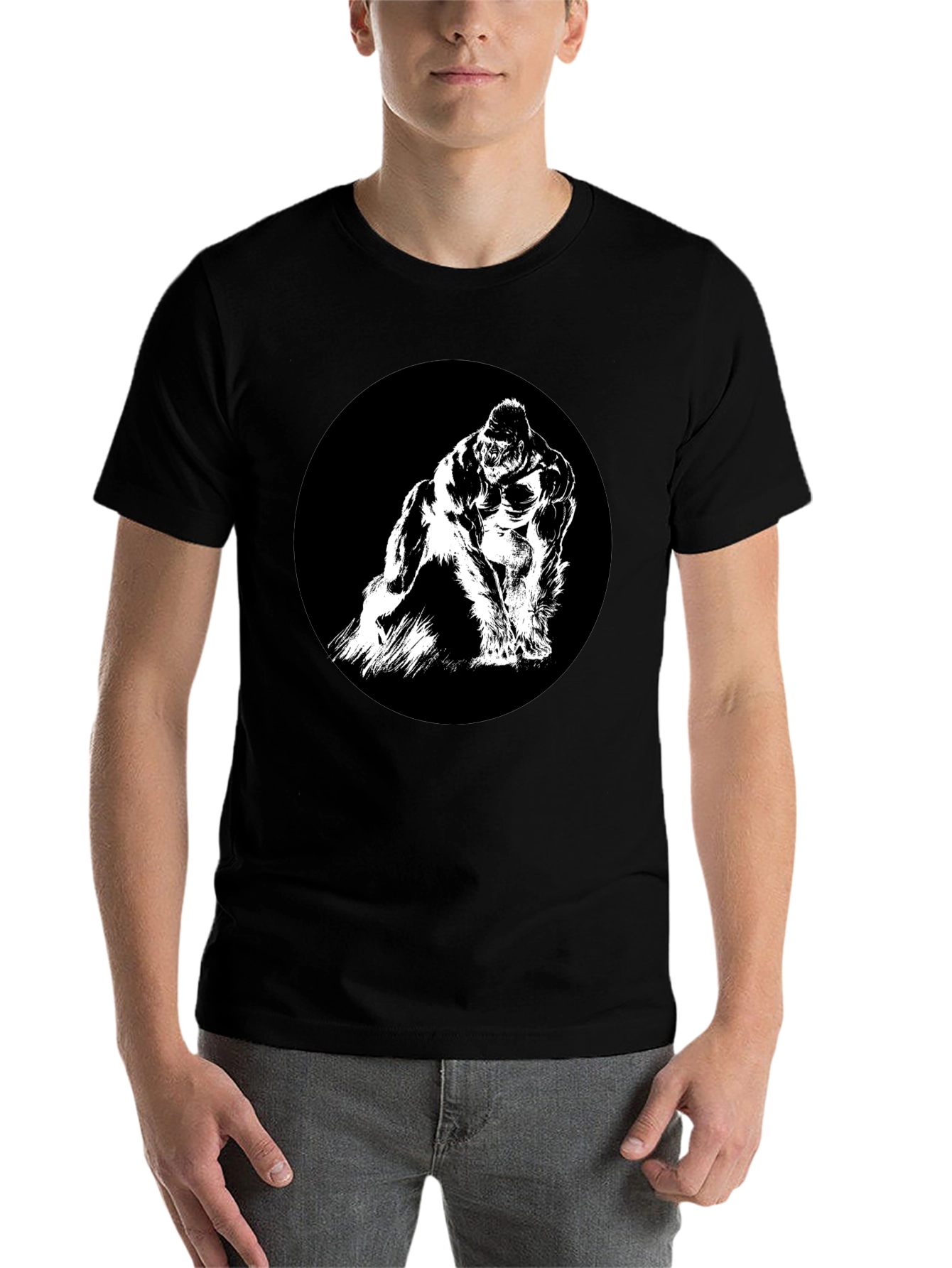 Black Gorilla Graphic Tee - Black Crew Neck T-Shirt view 7