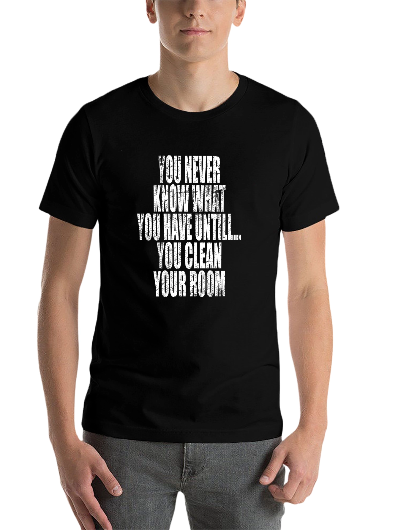 Black Humorous 'Clean Your Room' Black T-Shirt view 7