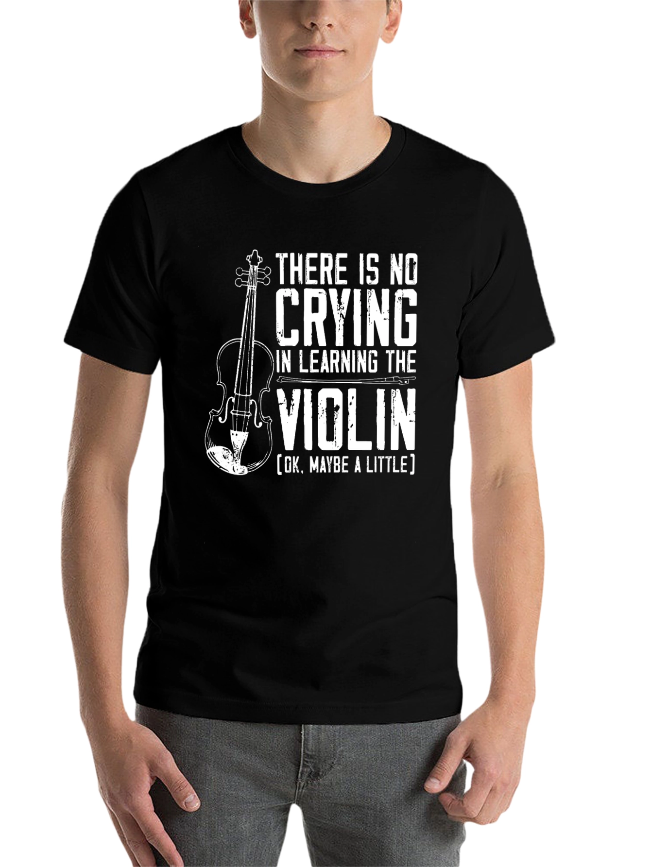 Black Funny Violin T-Shirt: No Crying in Learning view 7